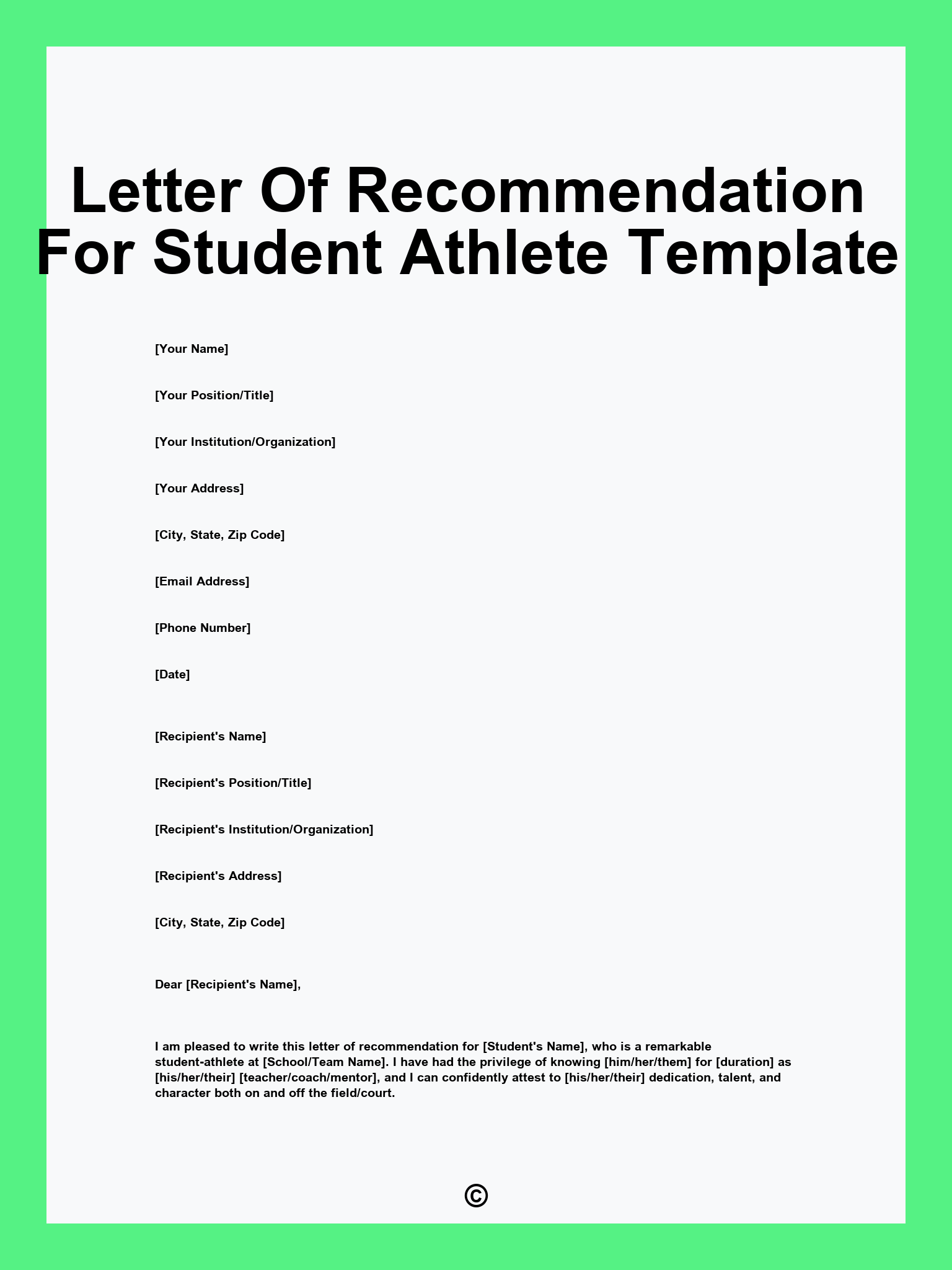 Letter Of Recommendation For Student Athlete Template