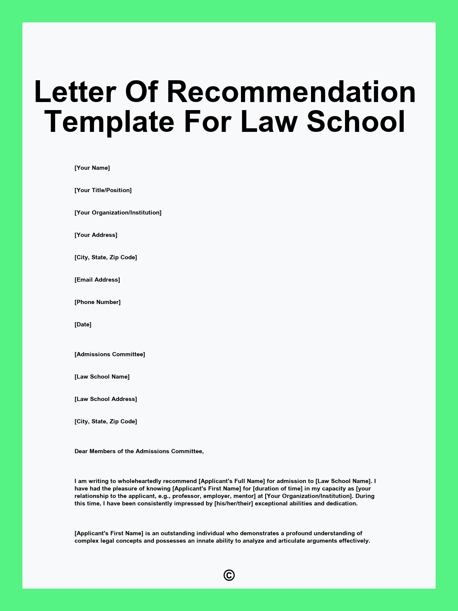 Letter Of Recommendation Template For Law School