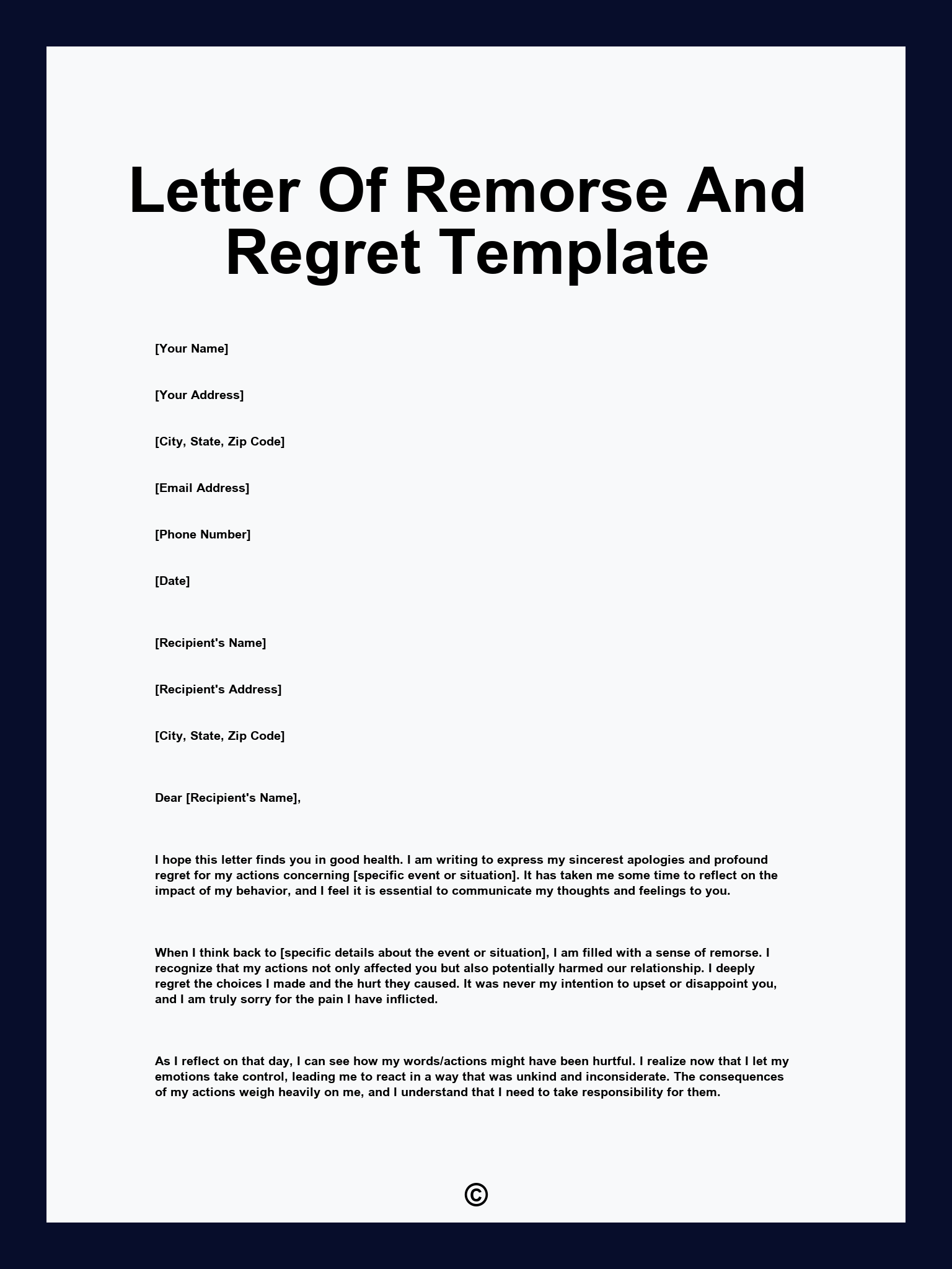 Letter Of Remorse And Regret Template