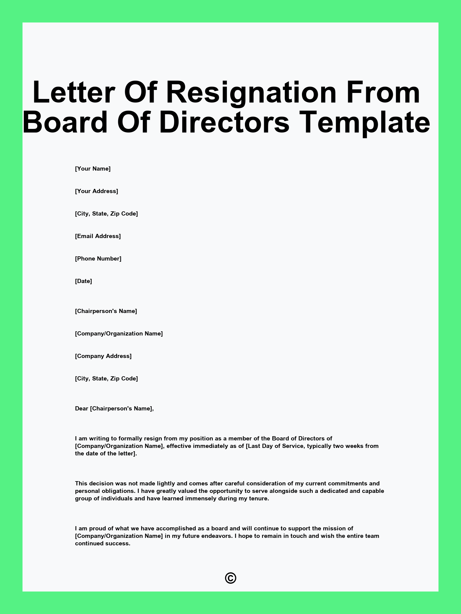 Letter Of Resignation From Board Of Directors Template