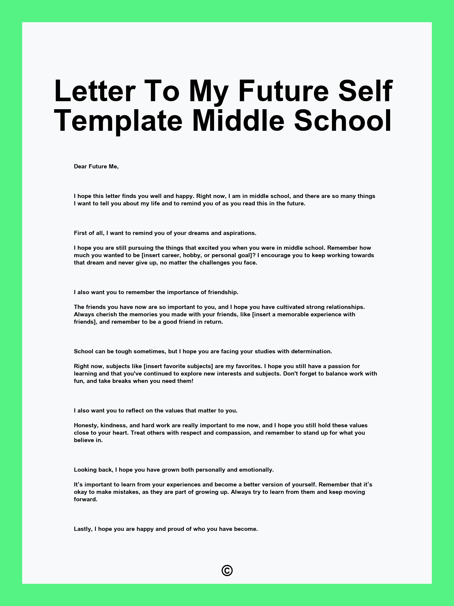 Letter To My Future Self Template Middle School