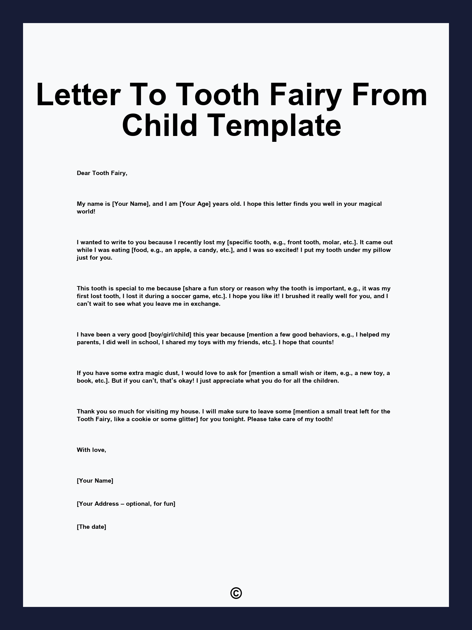 Letter To Tooth Fairy From Child Template