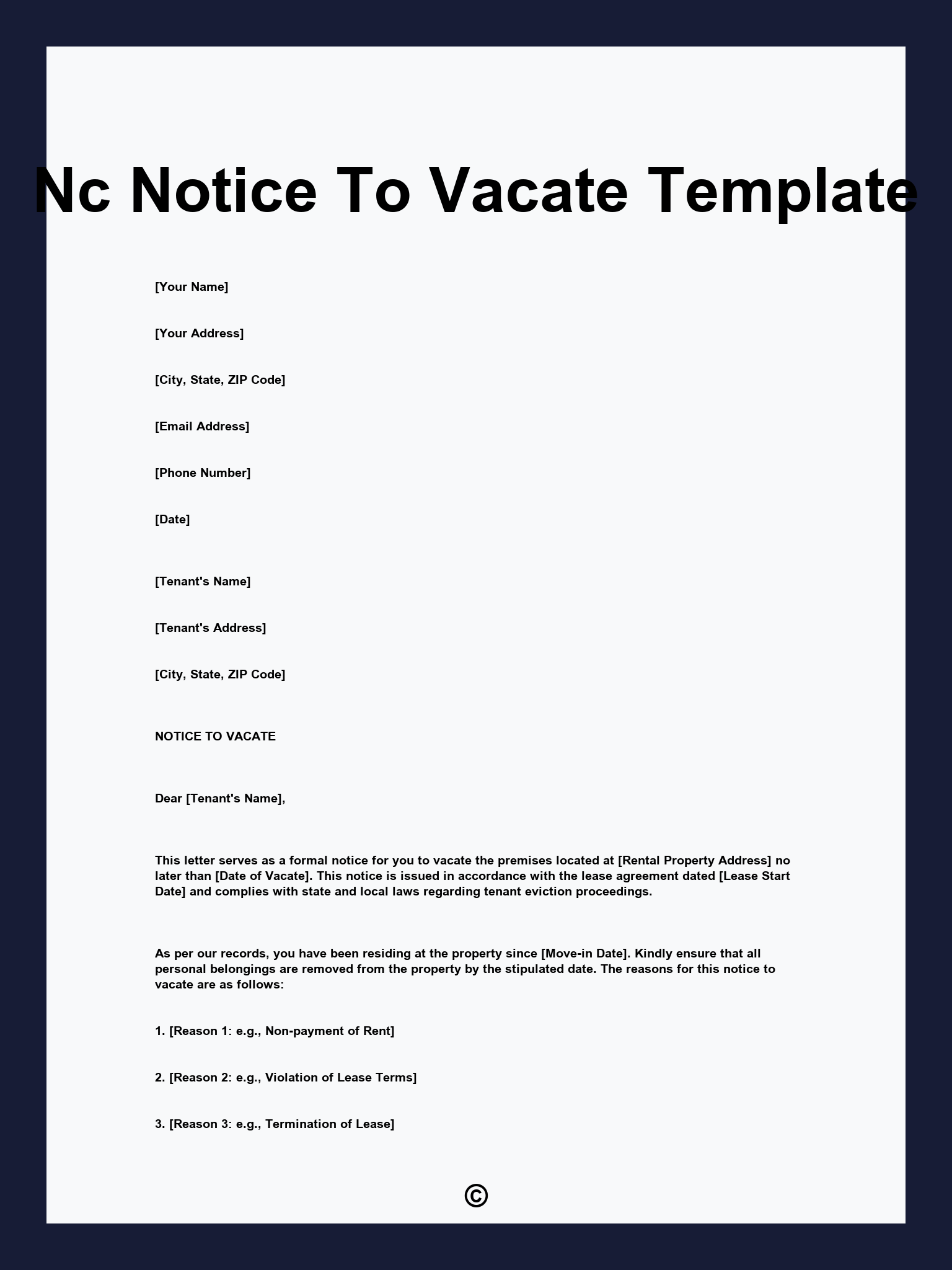 Nc Notice To Vacate Template