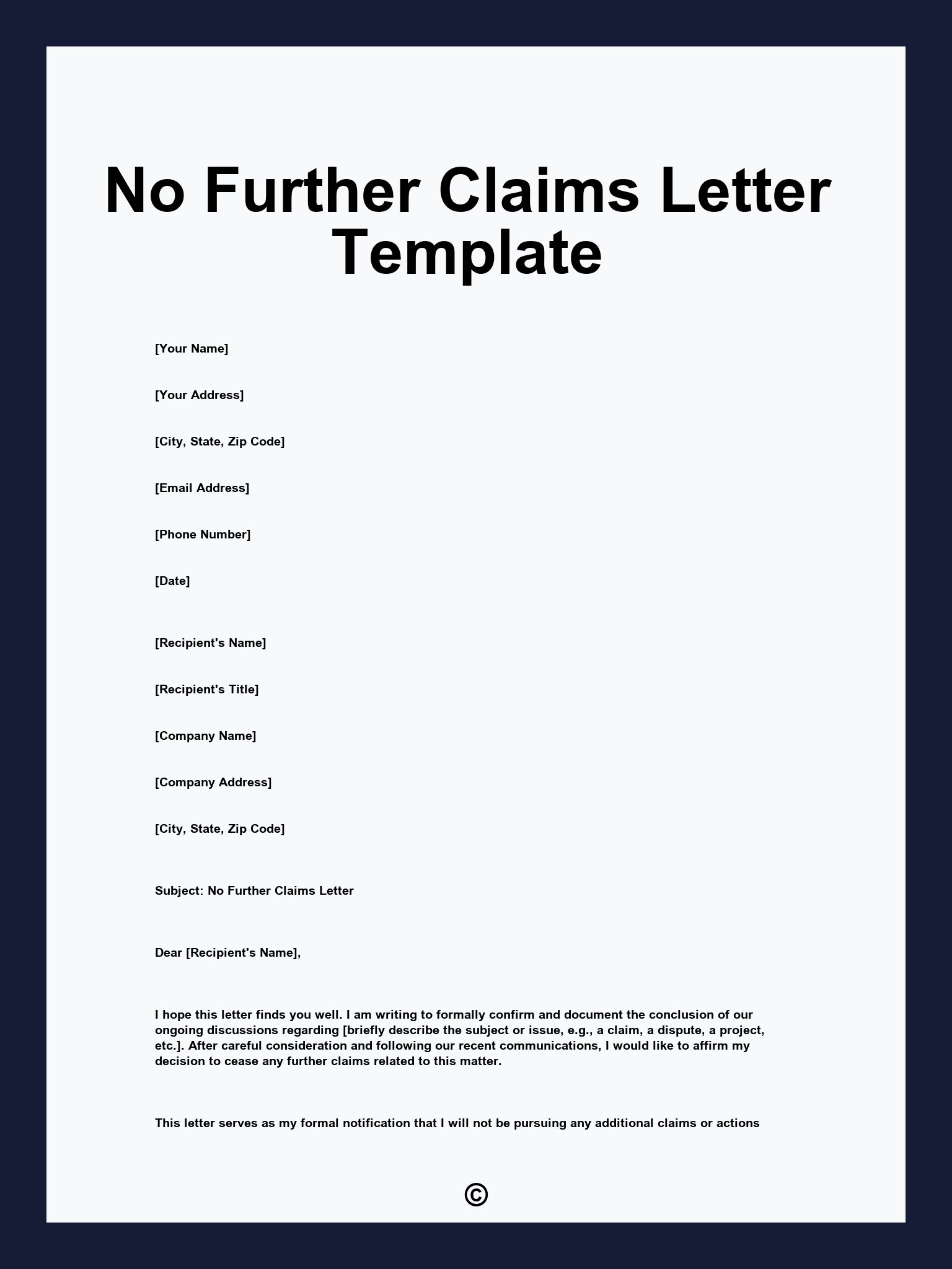 No Further Claims Letter Template
