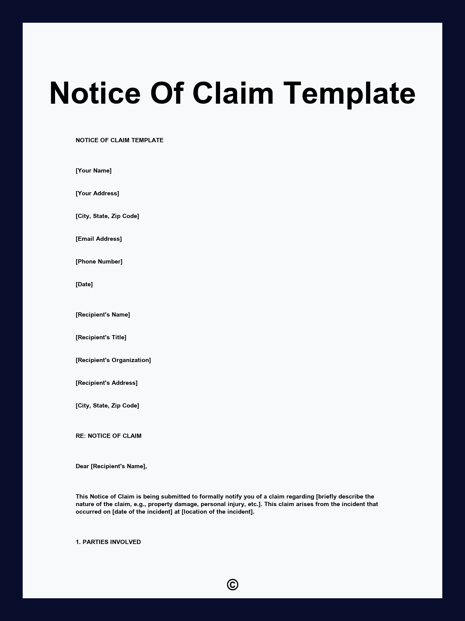 Notice Of Claim Template