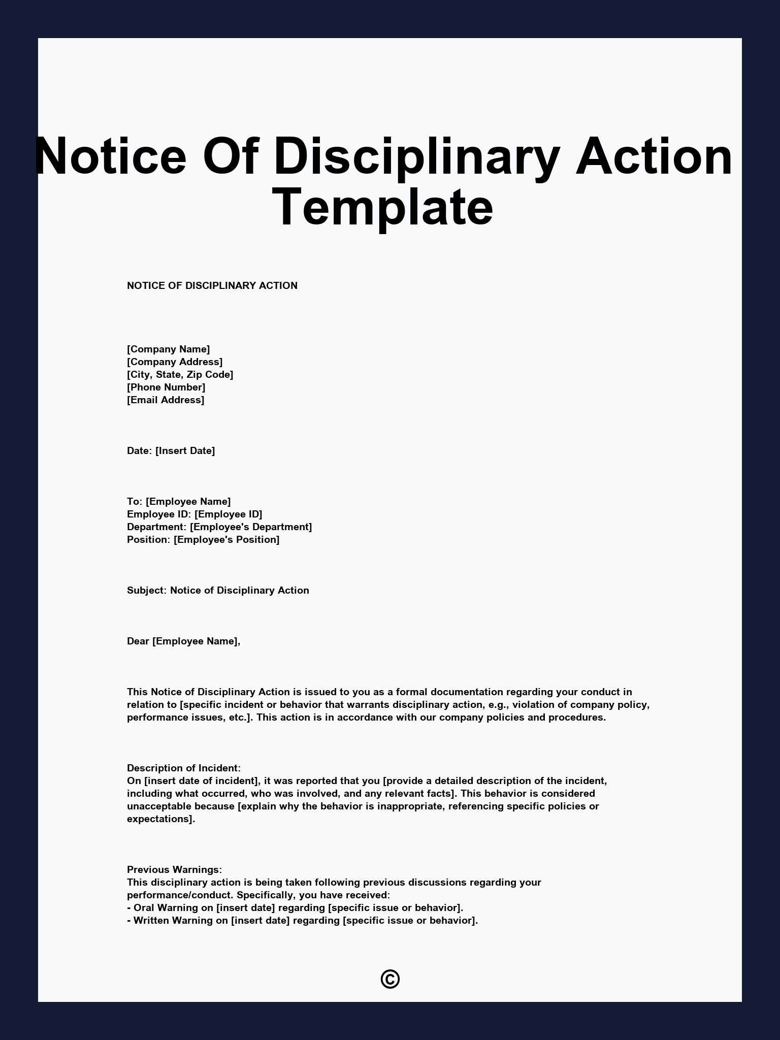 Notice Of Disciplinary Action Template