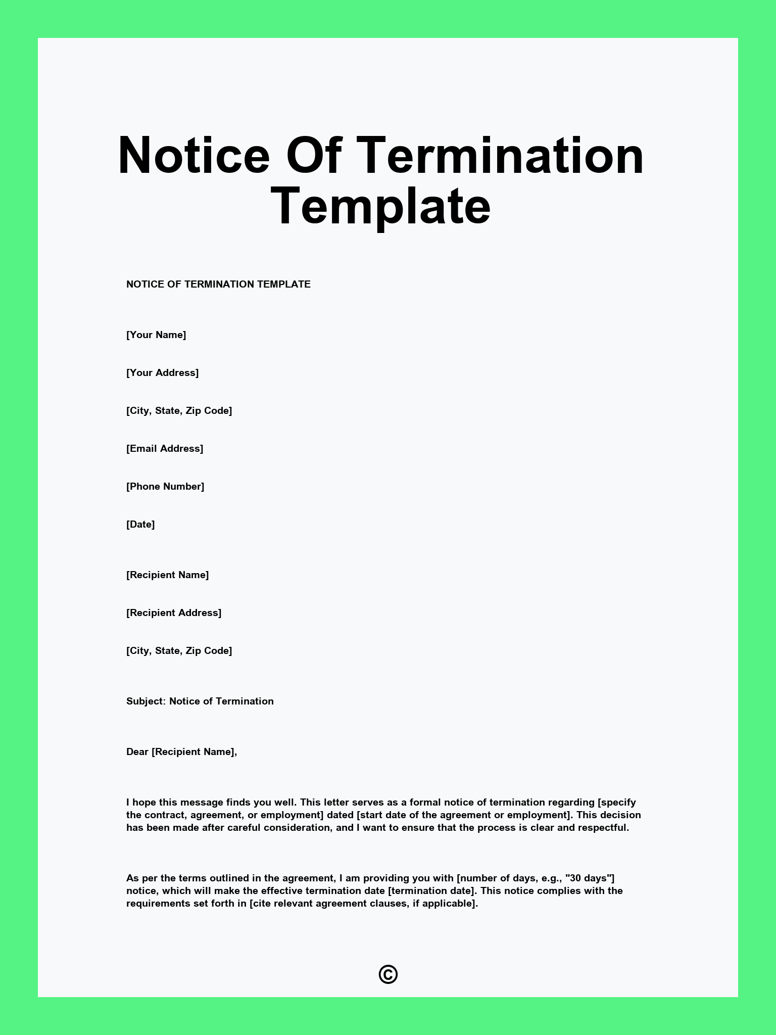 Notice Of Termination Template
