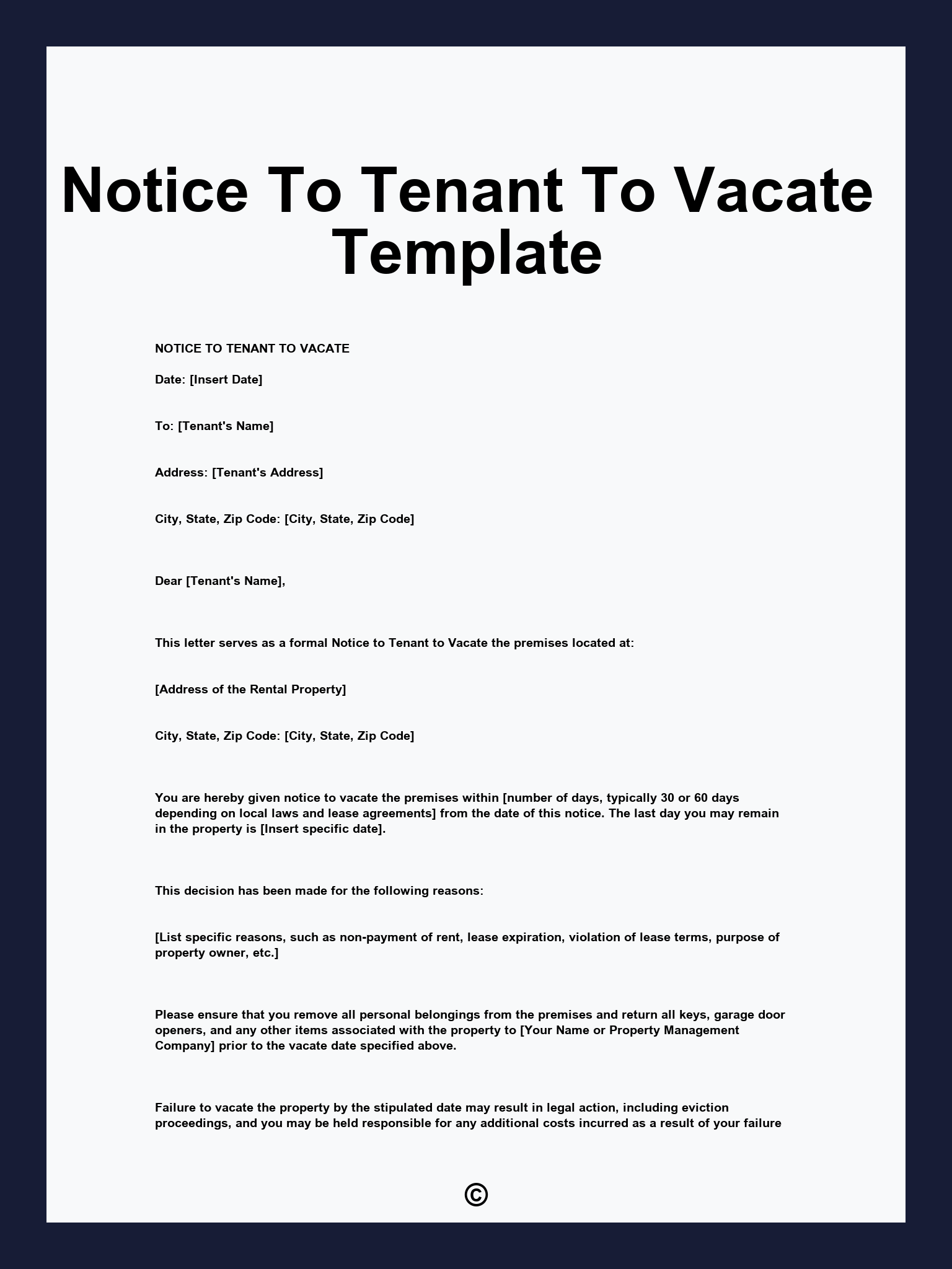 Notice To Tenant To Vacate Template