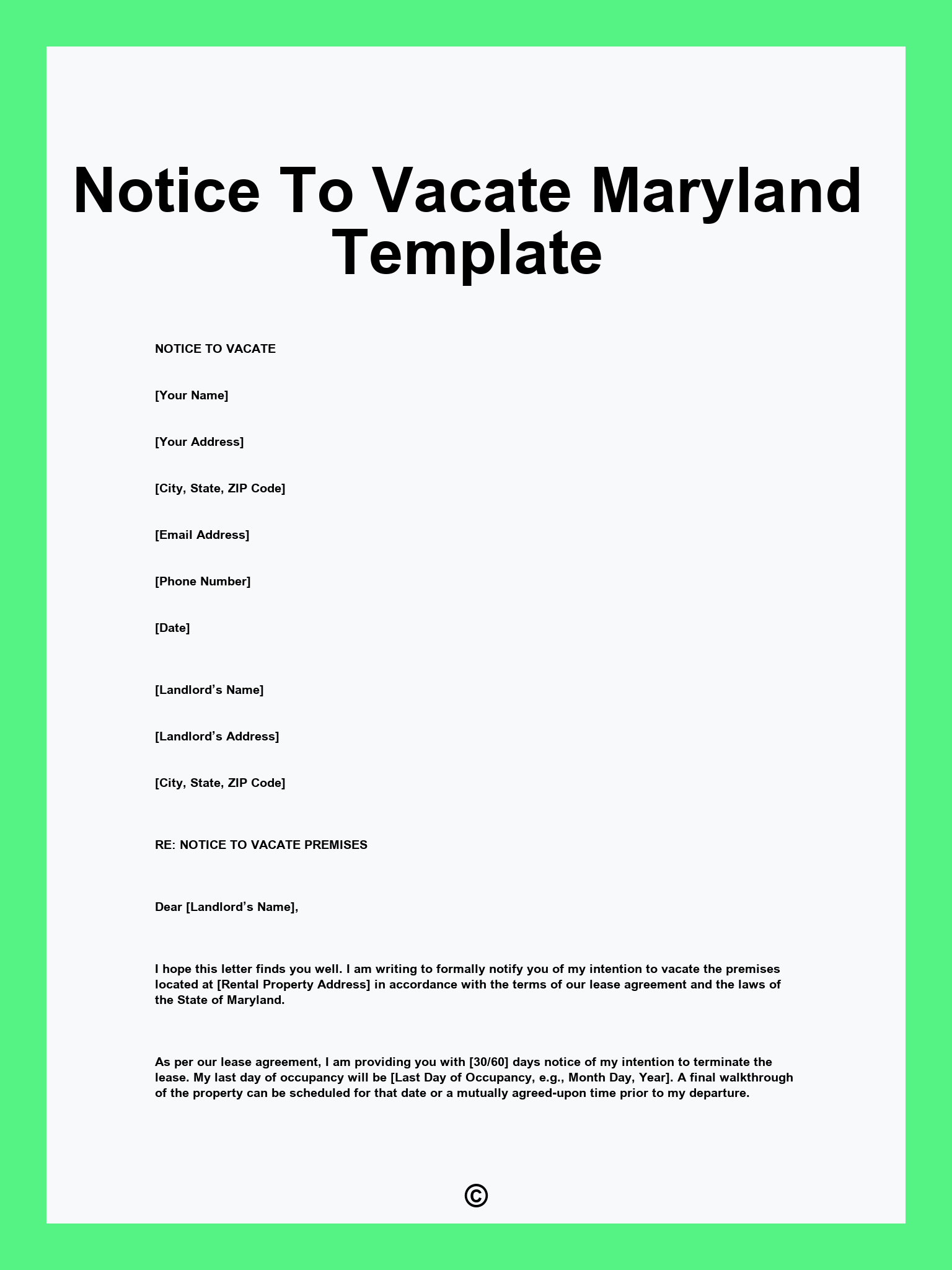 Notice To Vacate Maryland Template