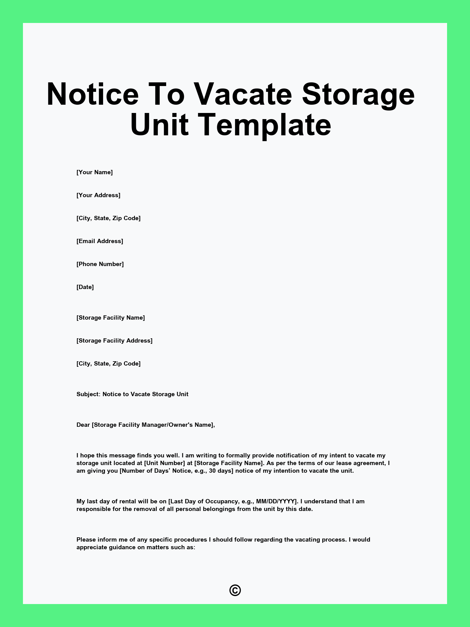 Notice To Vacate Storage Unit Template