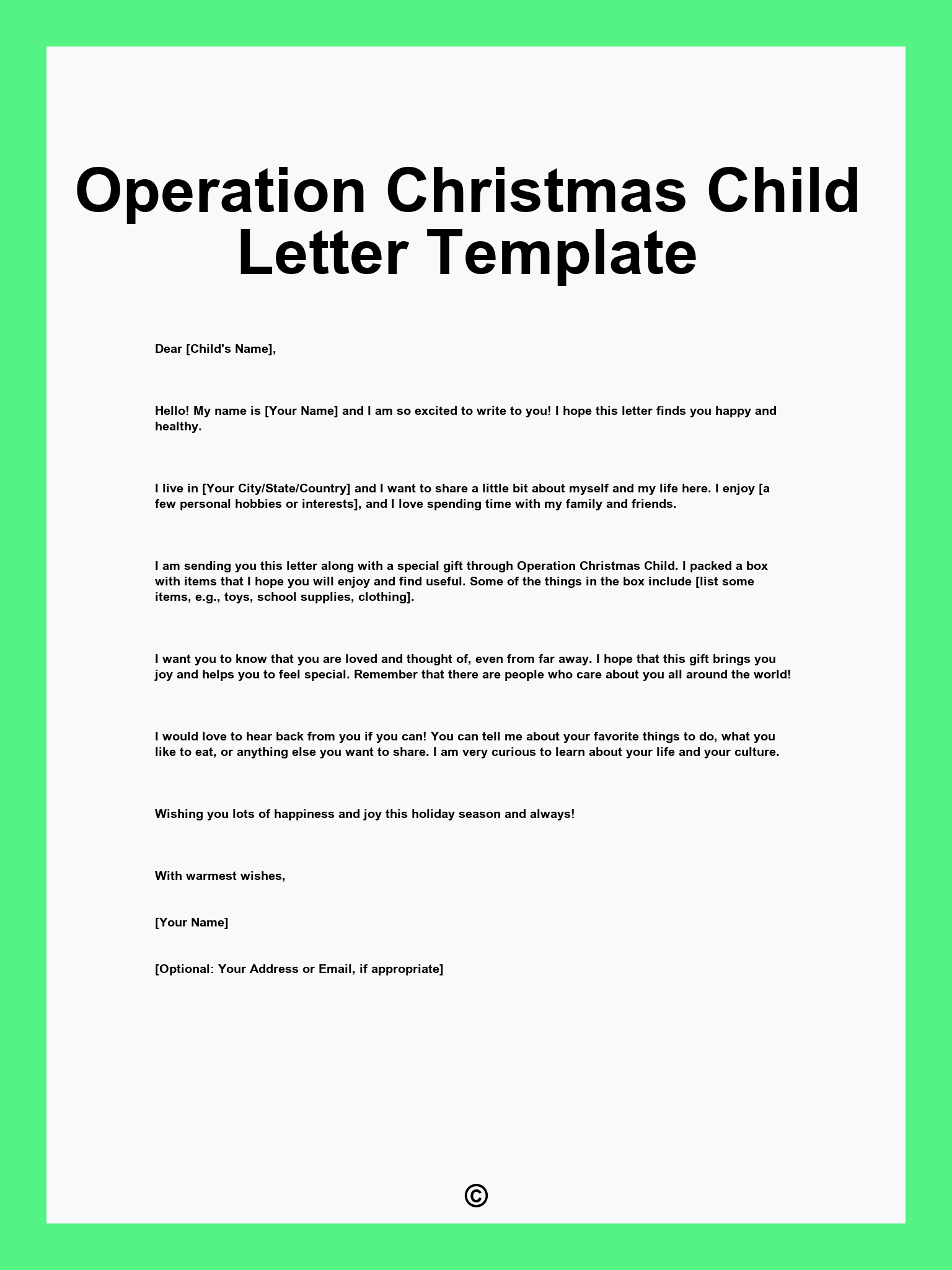 Operation Christmas Child Letter Template