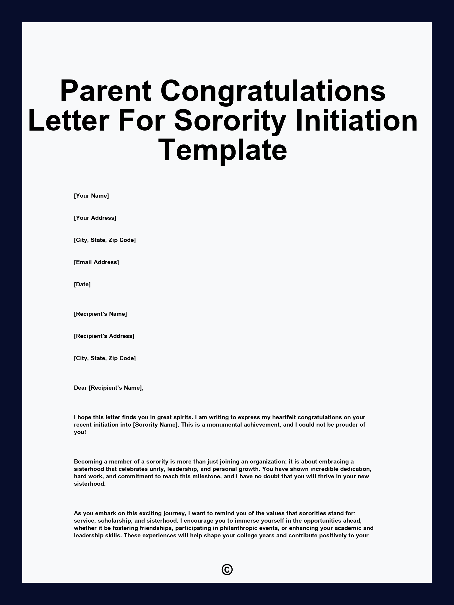 Parent Congratulations Letter For Sorority Initiation Template