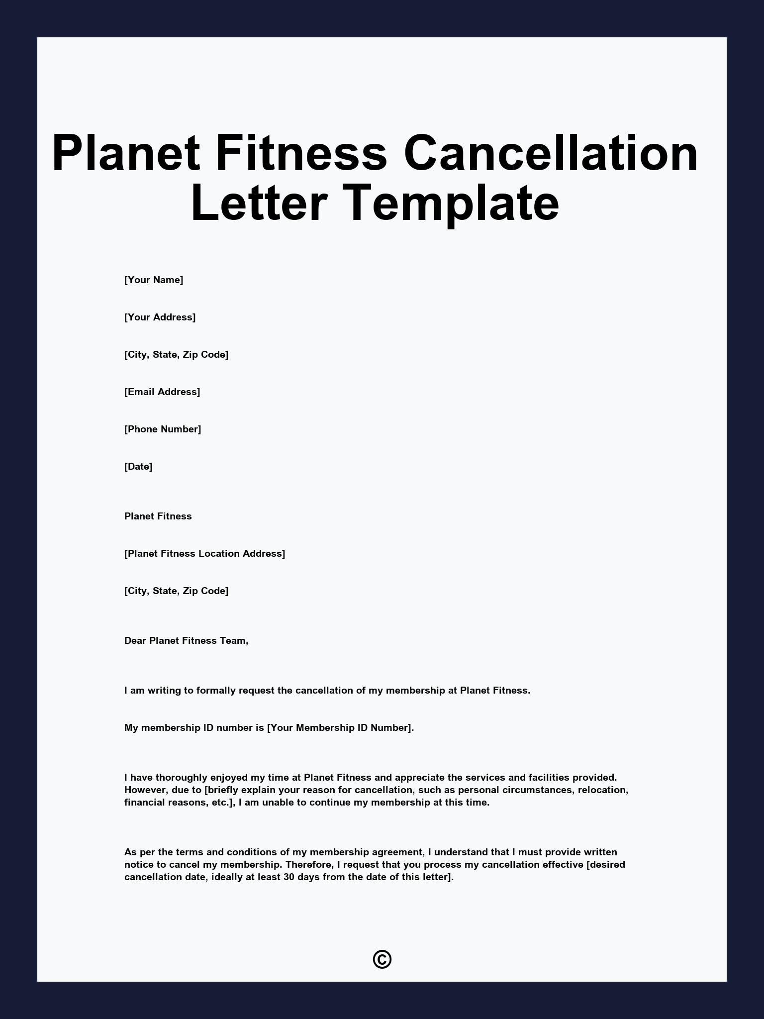 Planet Fitness Cancellation Letter Template