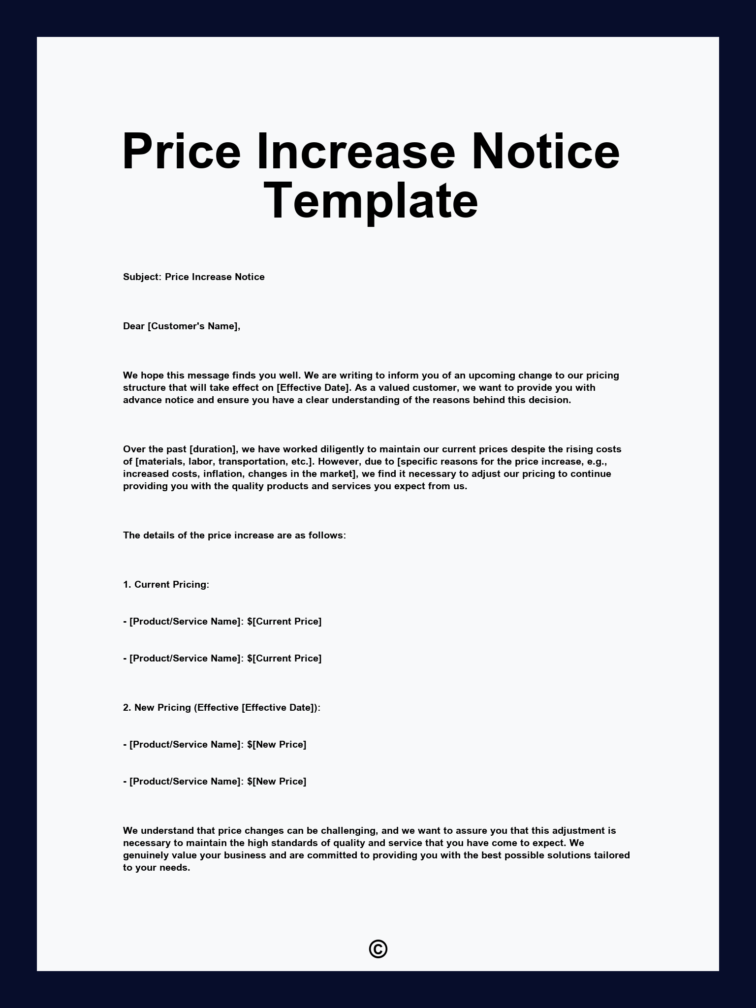 Price Increase Notice Template