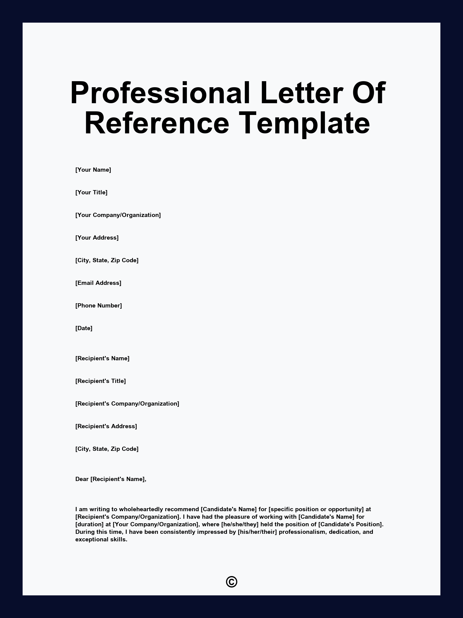 Professional Letter Of Reference Template