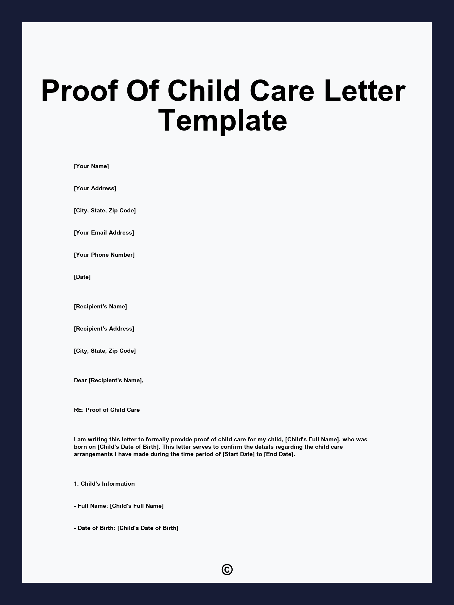 Proof Of Child Care Letter Template