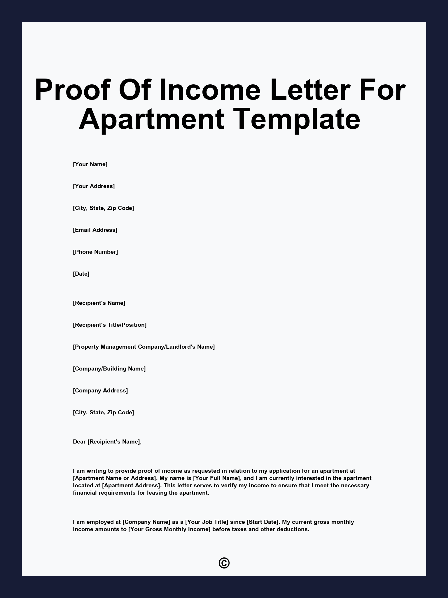 Proof Of Income Letter For Apartment Template