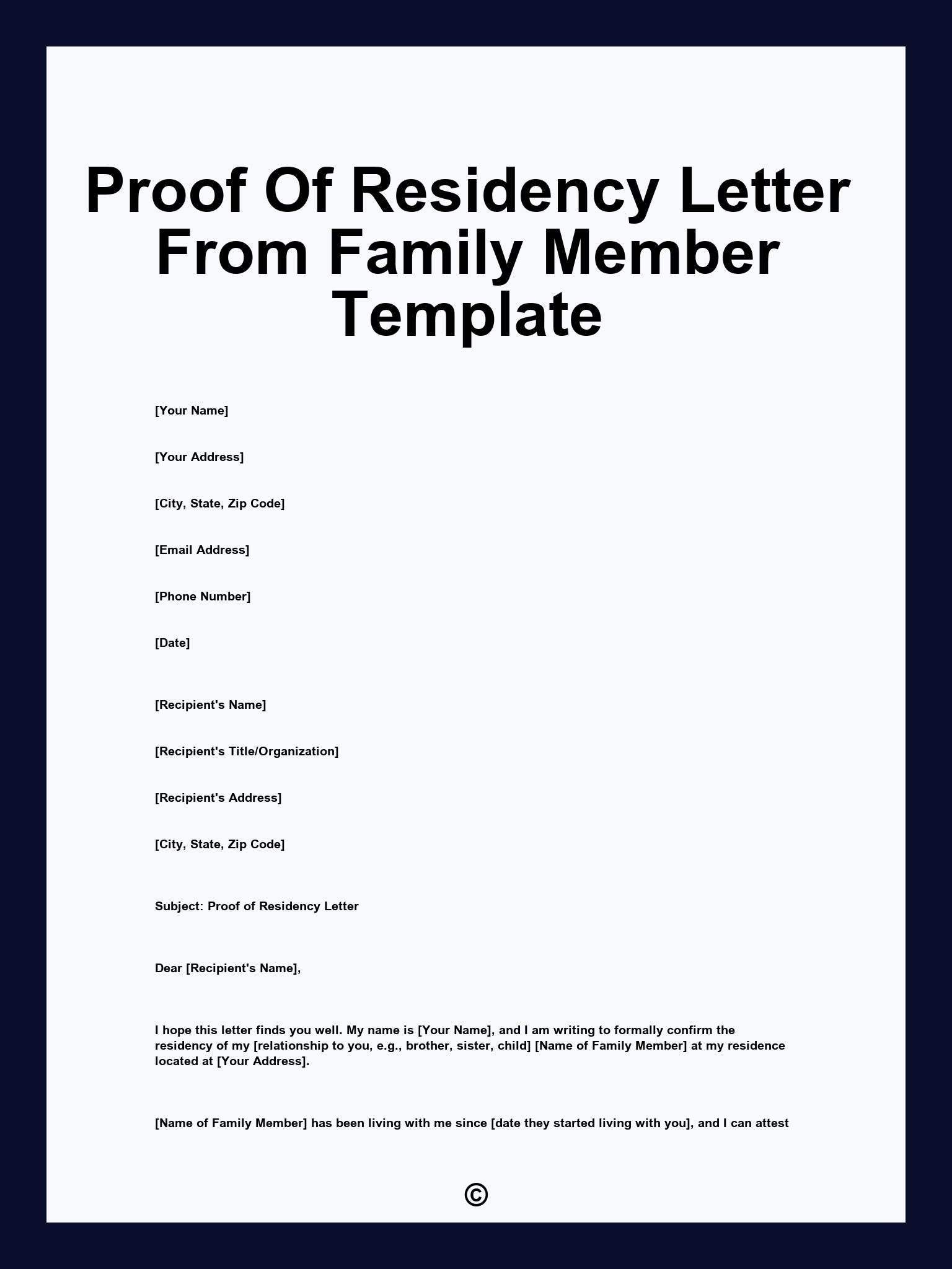 Proof Of Residency Letter From Family Member Template