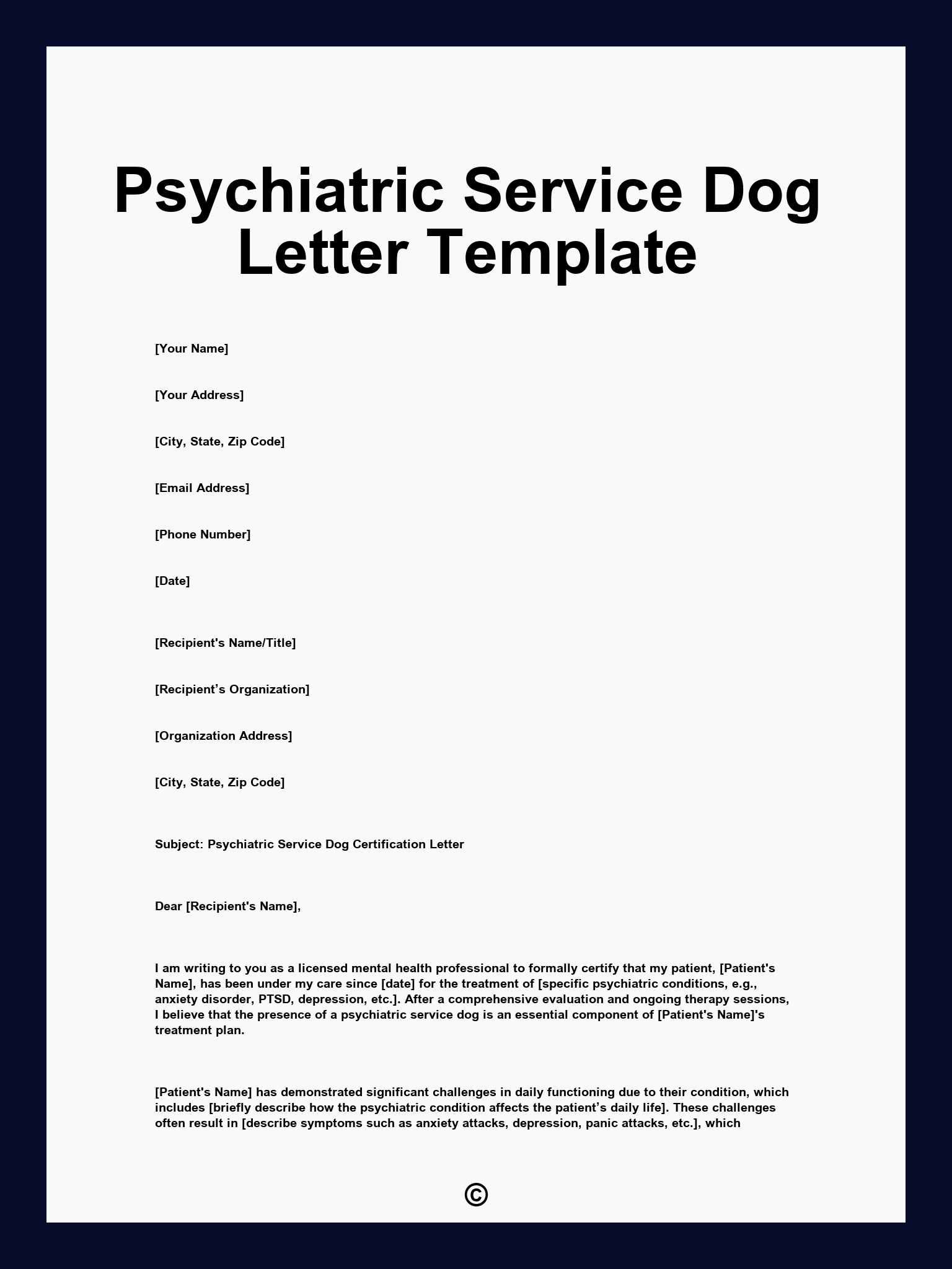 Psychiatric Service Dog Letter Template