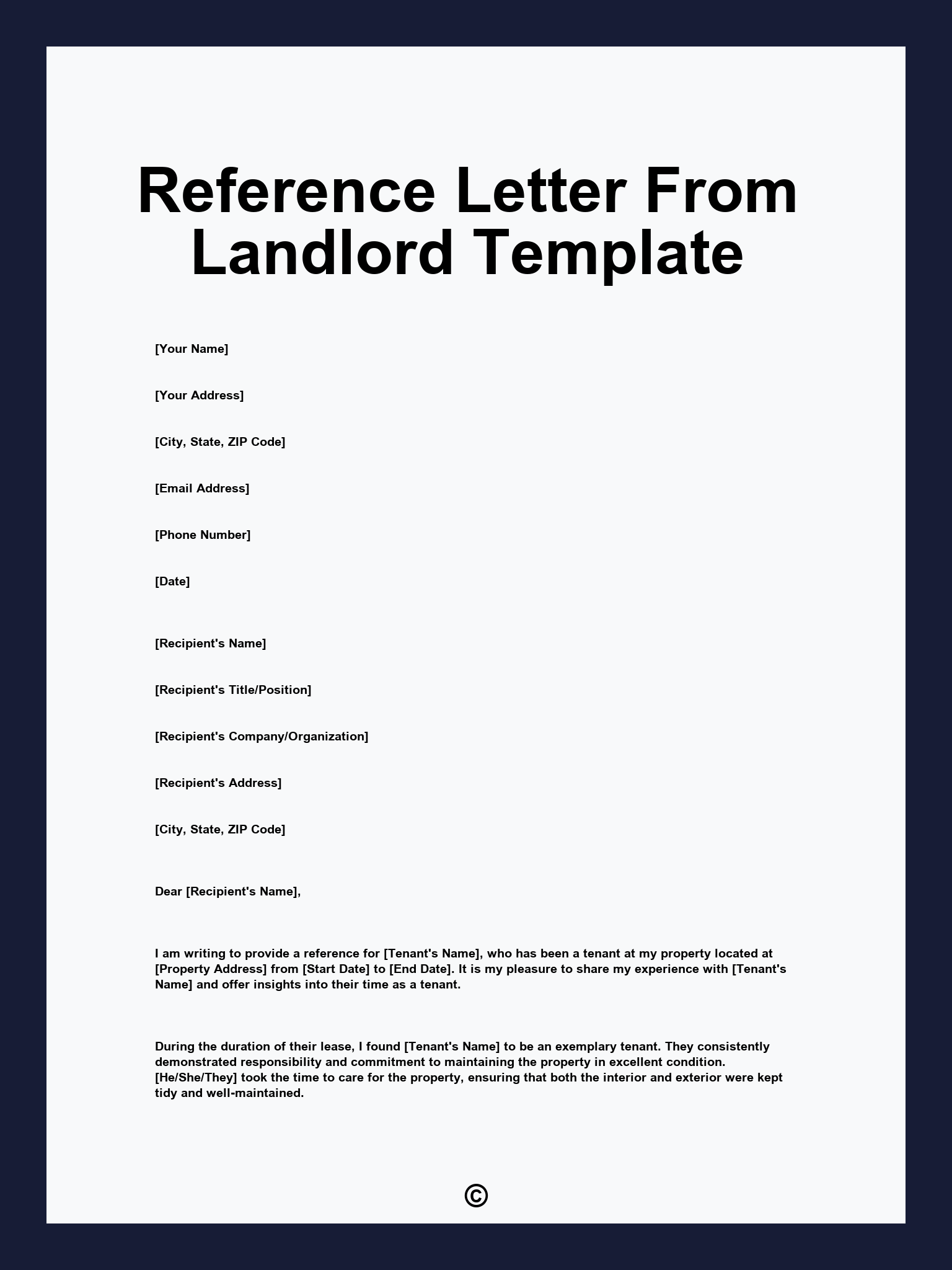 Reference Letter From Landlord Template