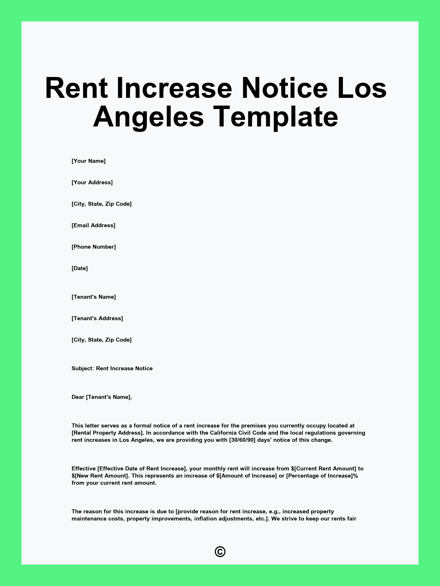 Rent Increase Notice Los Angeles Template