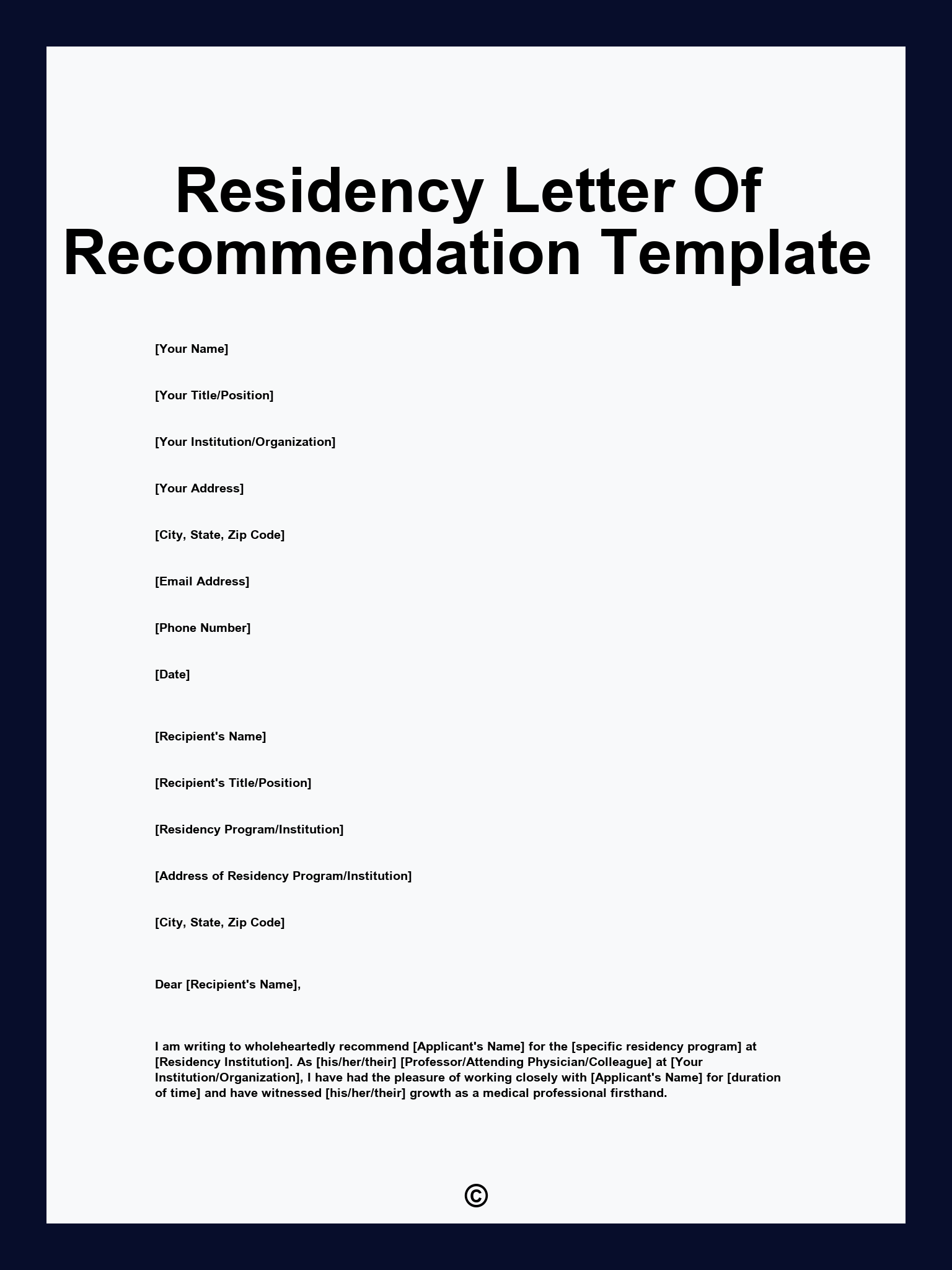 Residency Letter Of Recommendation Template