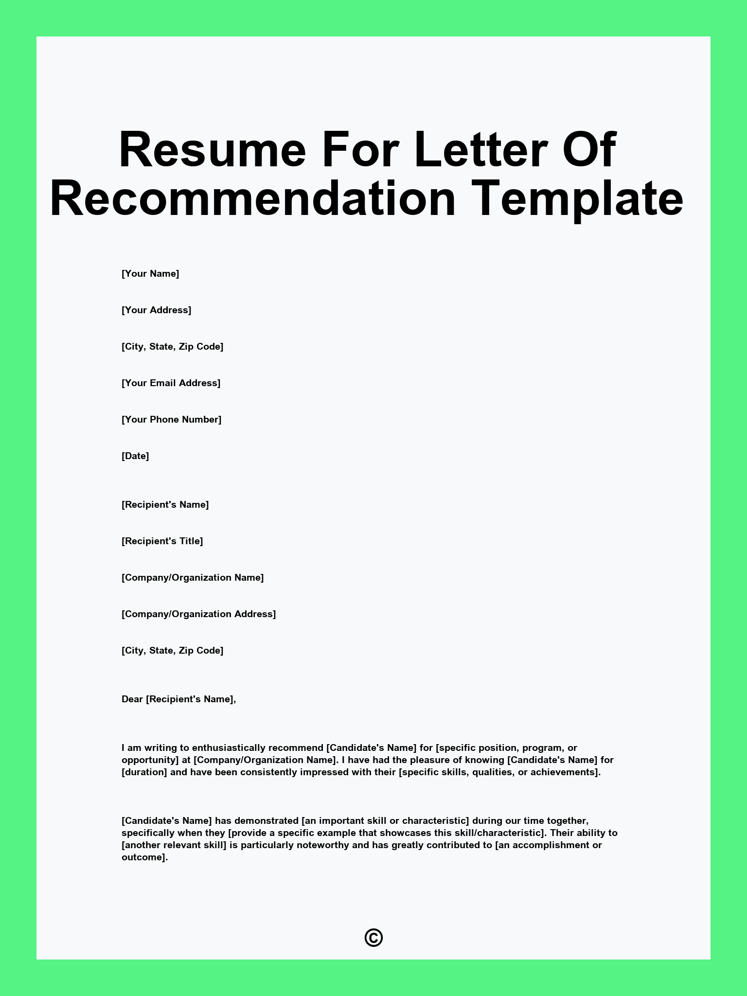 Resume For Letter Of Recommendation Template