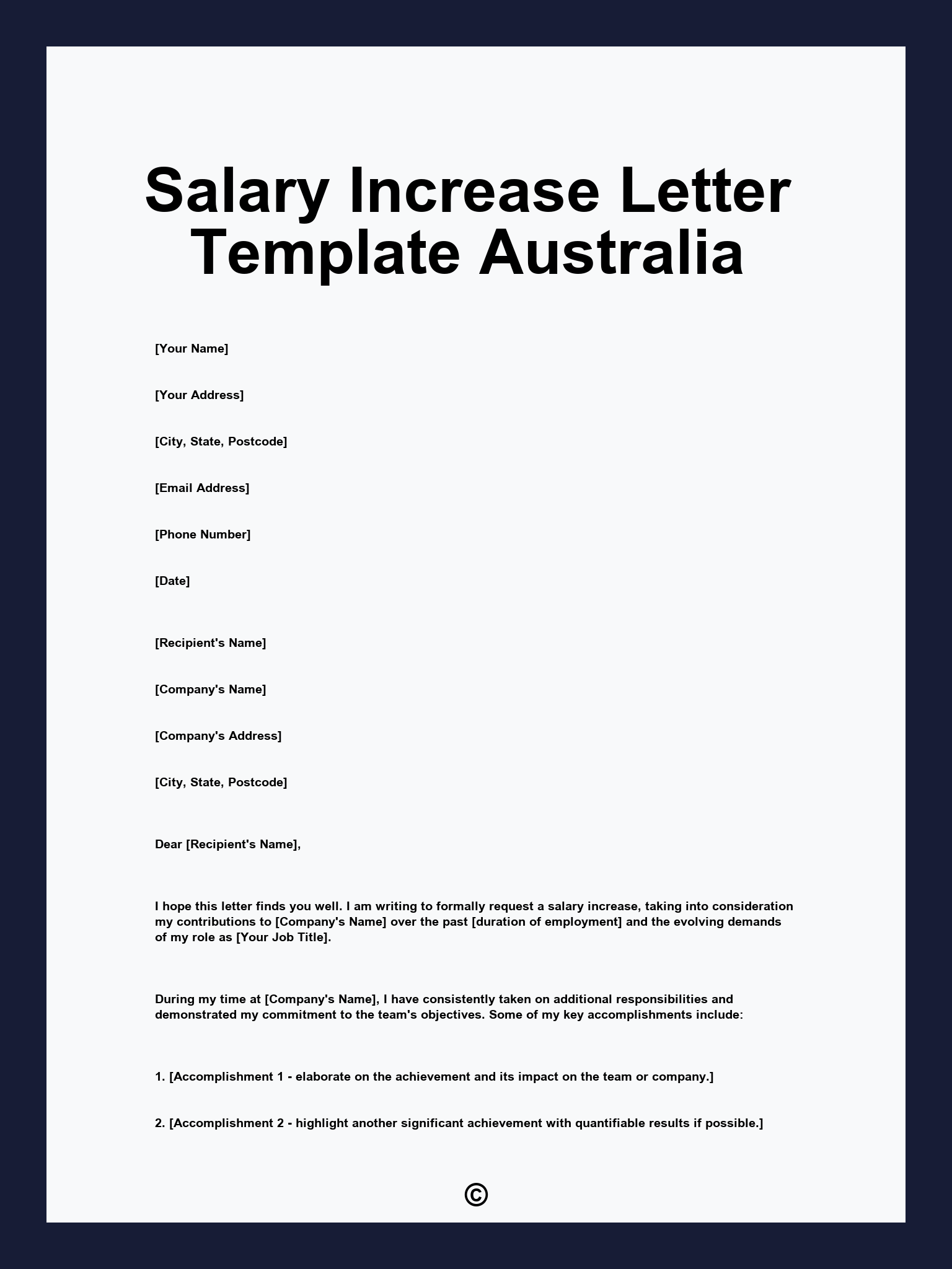 Salary Increase Letter Template Australia