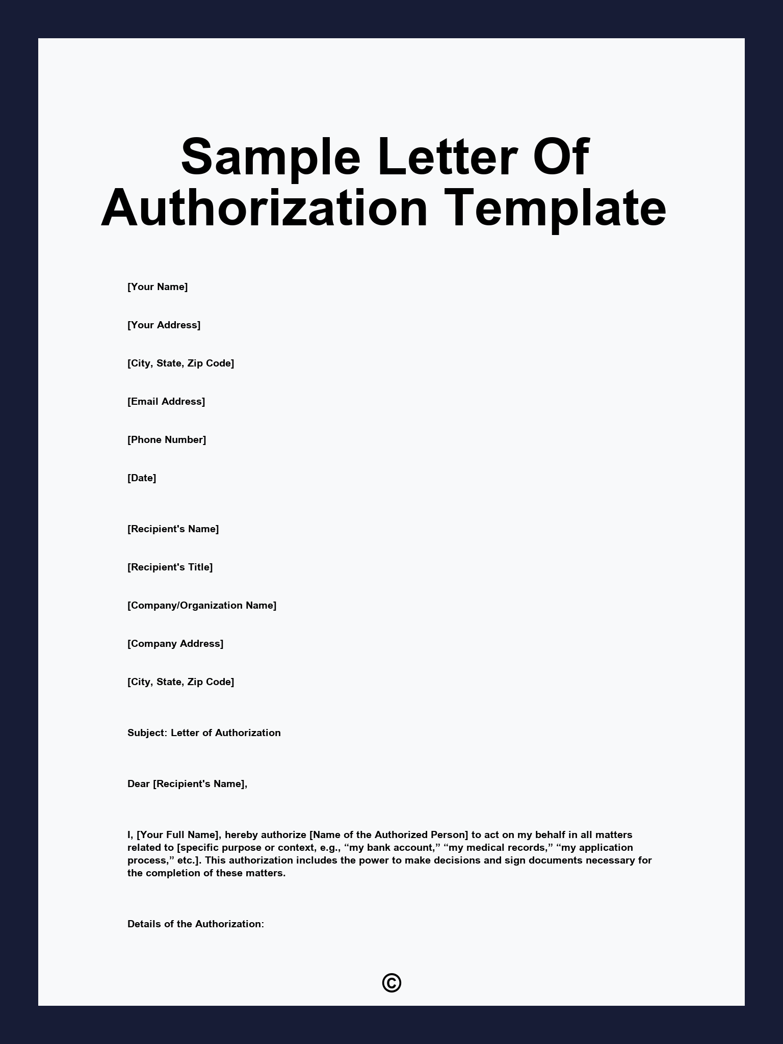 Sample Letter Of Authorization Template