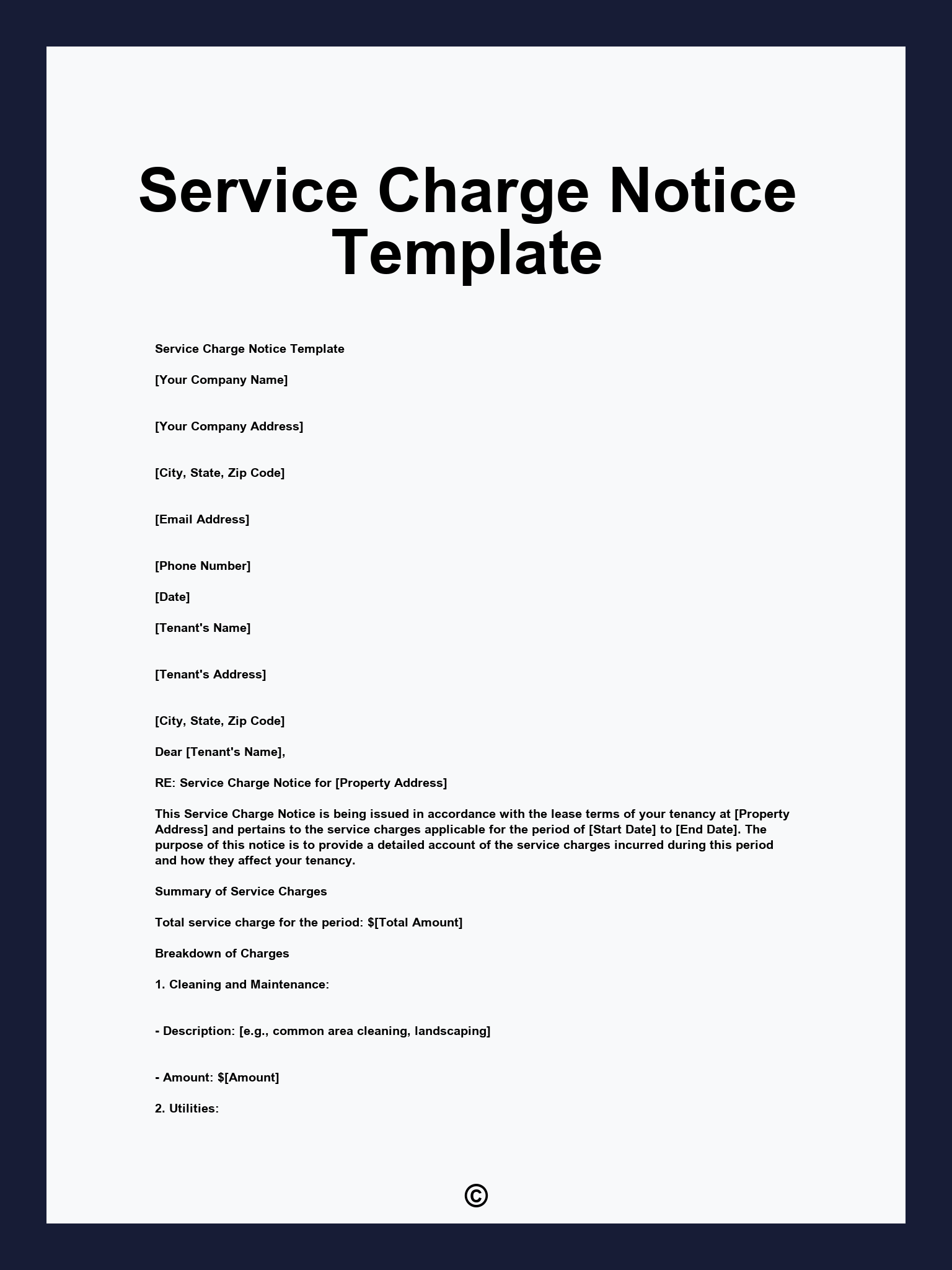 Service Charge Notice Template