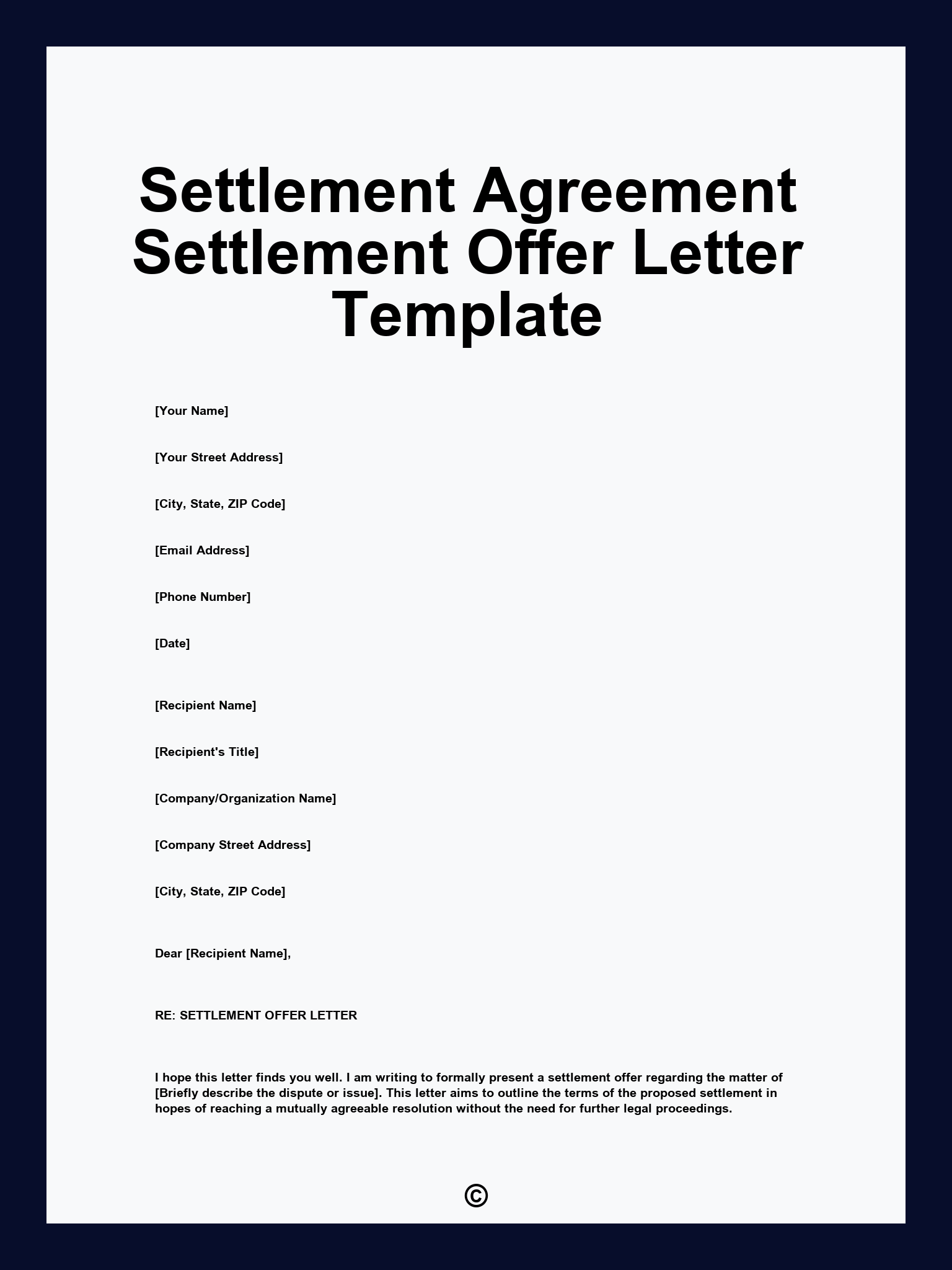 Settlement Agreement Settlement Offer Letter Template