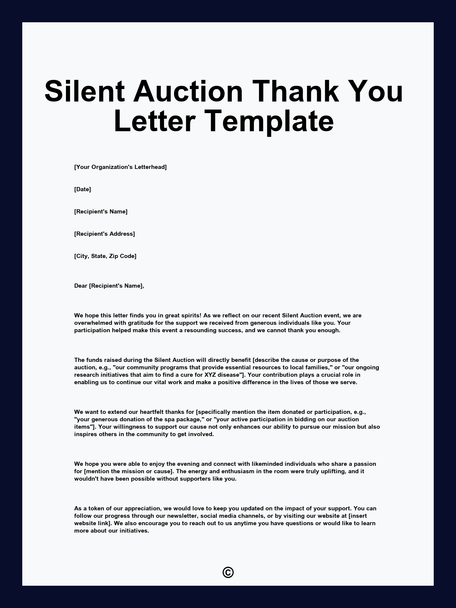 Silent Auction Thank You Letter Template