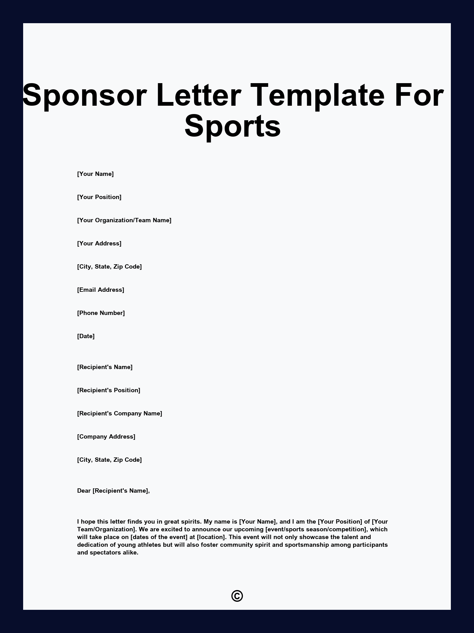 Sponsor Letter Template For Sports