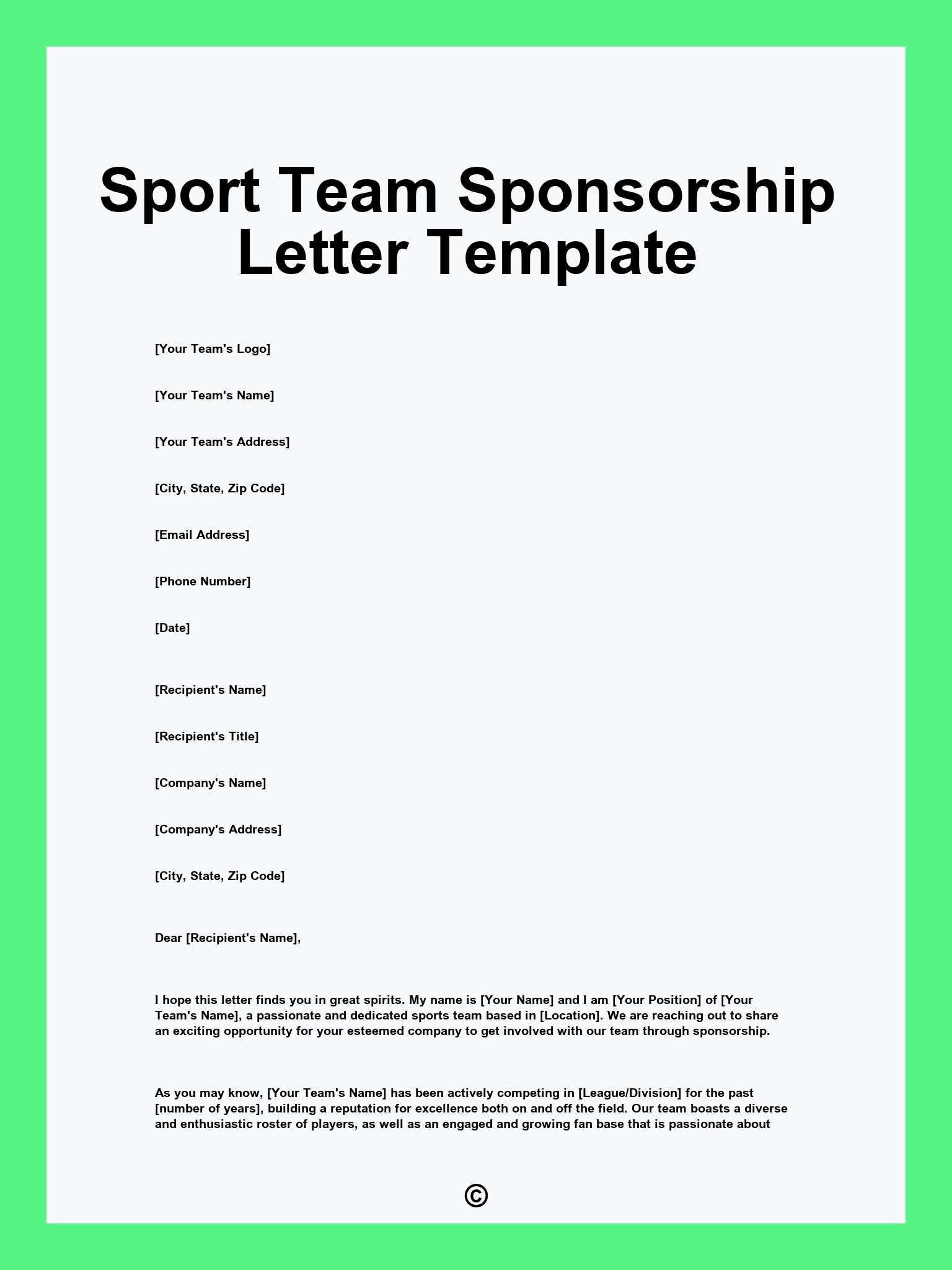 Sport Team Sponsorship Letter Template