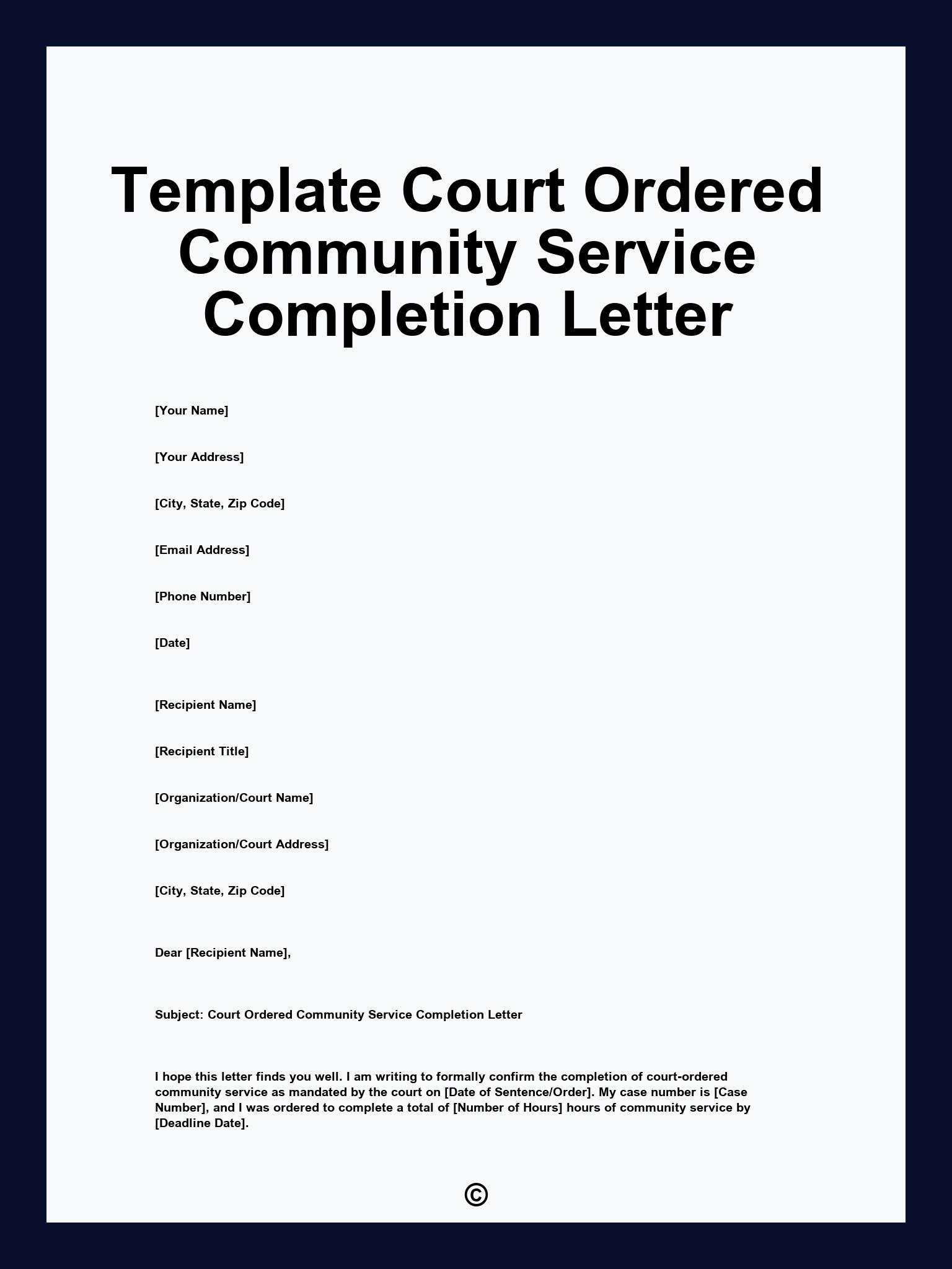 Template Court Ordered Community Service Completion Letter