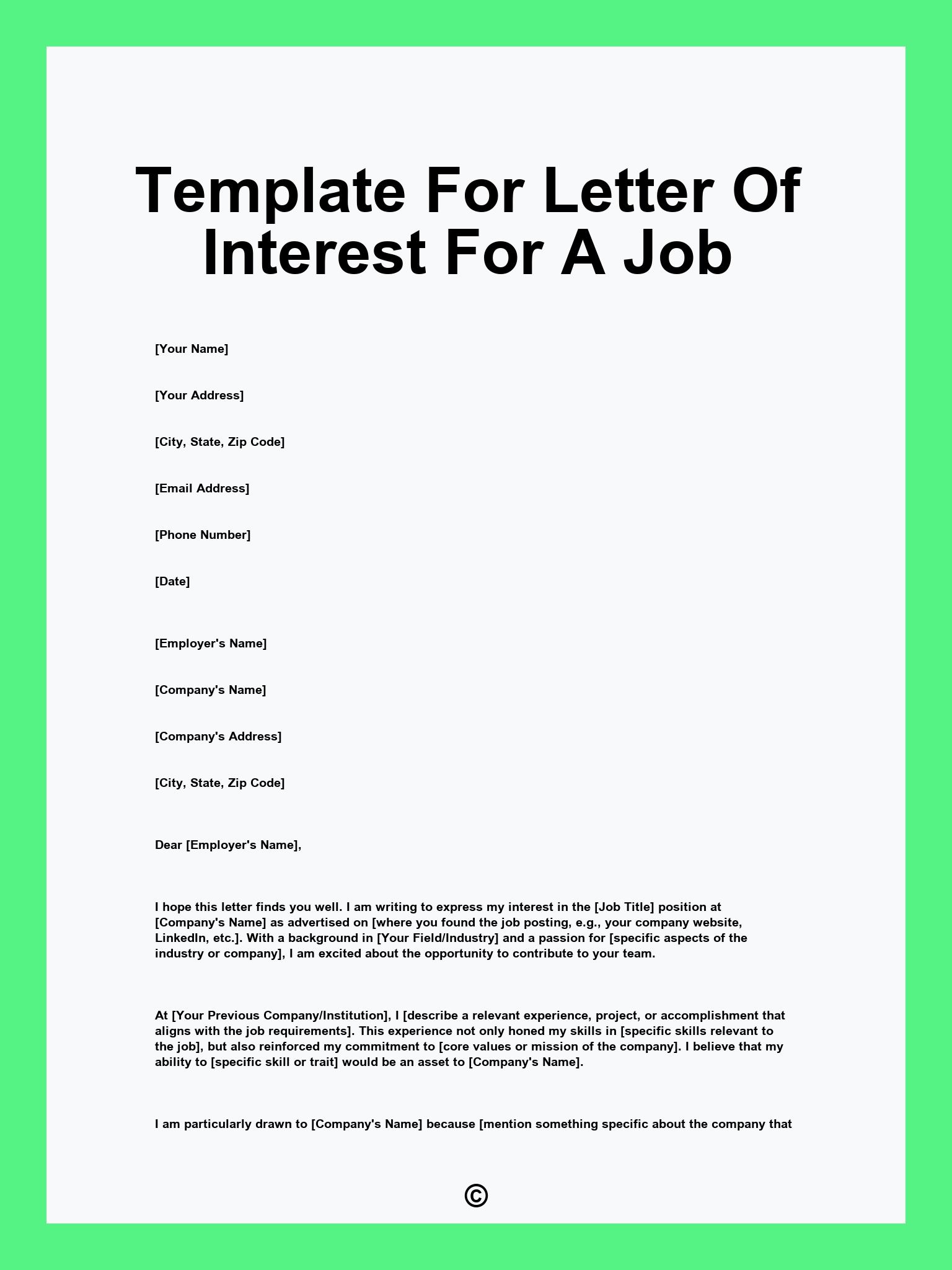 Template For Letter Of Interest For A Job