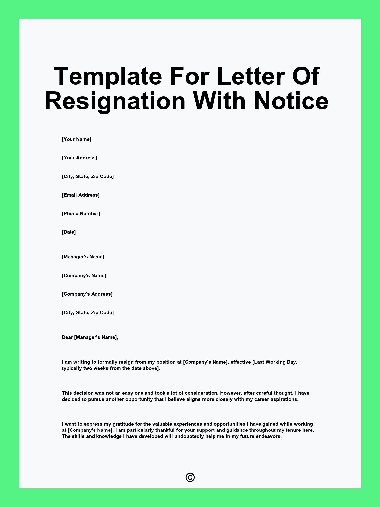 Template For Letter Of Resignation With Notice