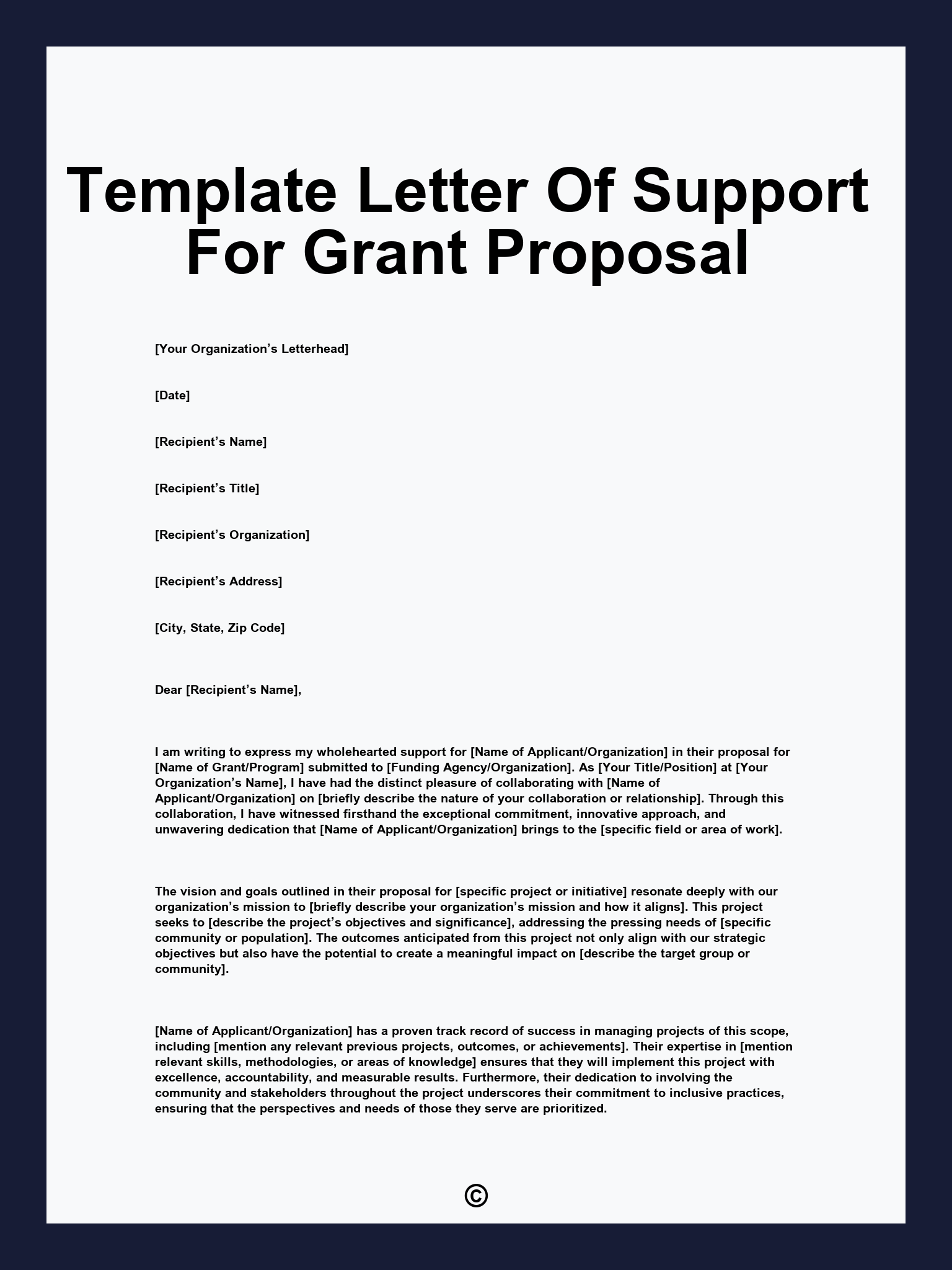 Template Letter Of Support For Grant Proposal