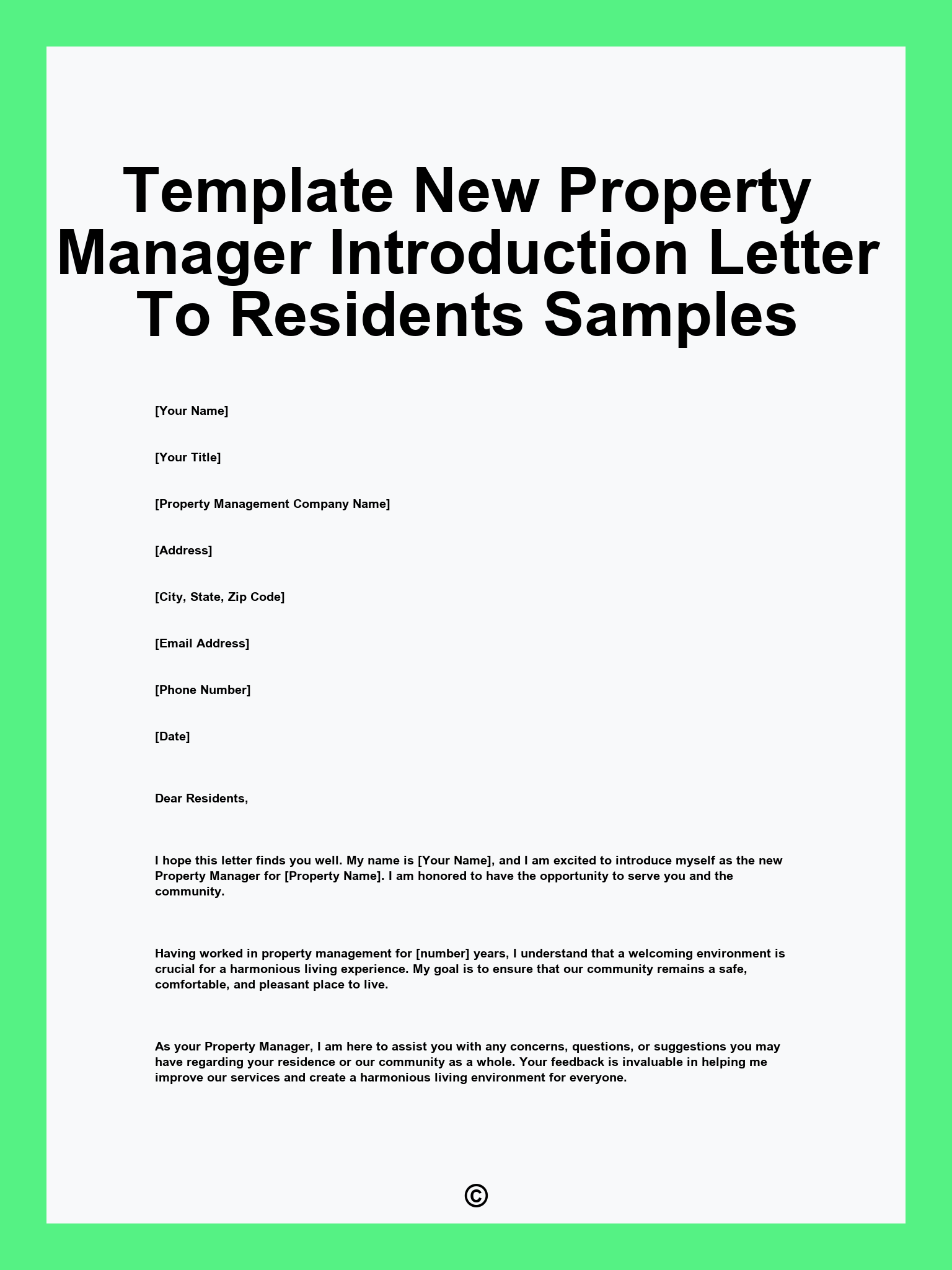 Template New Property Manager Introduction Letter To Residents Samples