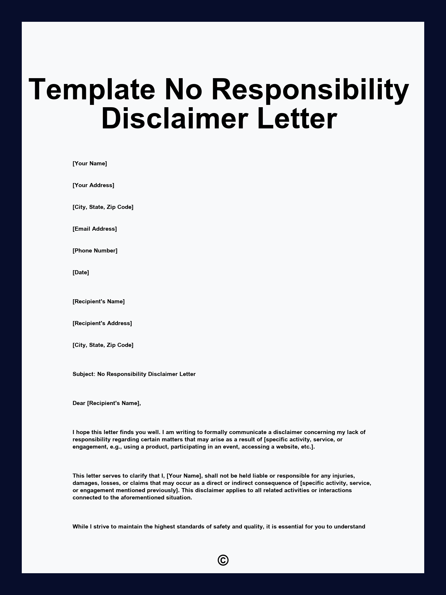 Template No Responsibility Disclaimer Letter