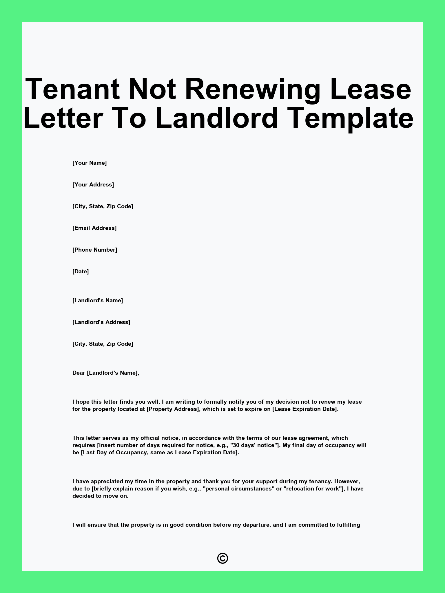 Tenant Not Renewing Lease Letter To Landlord Template