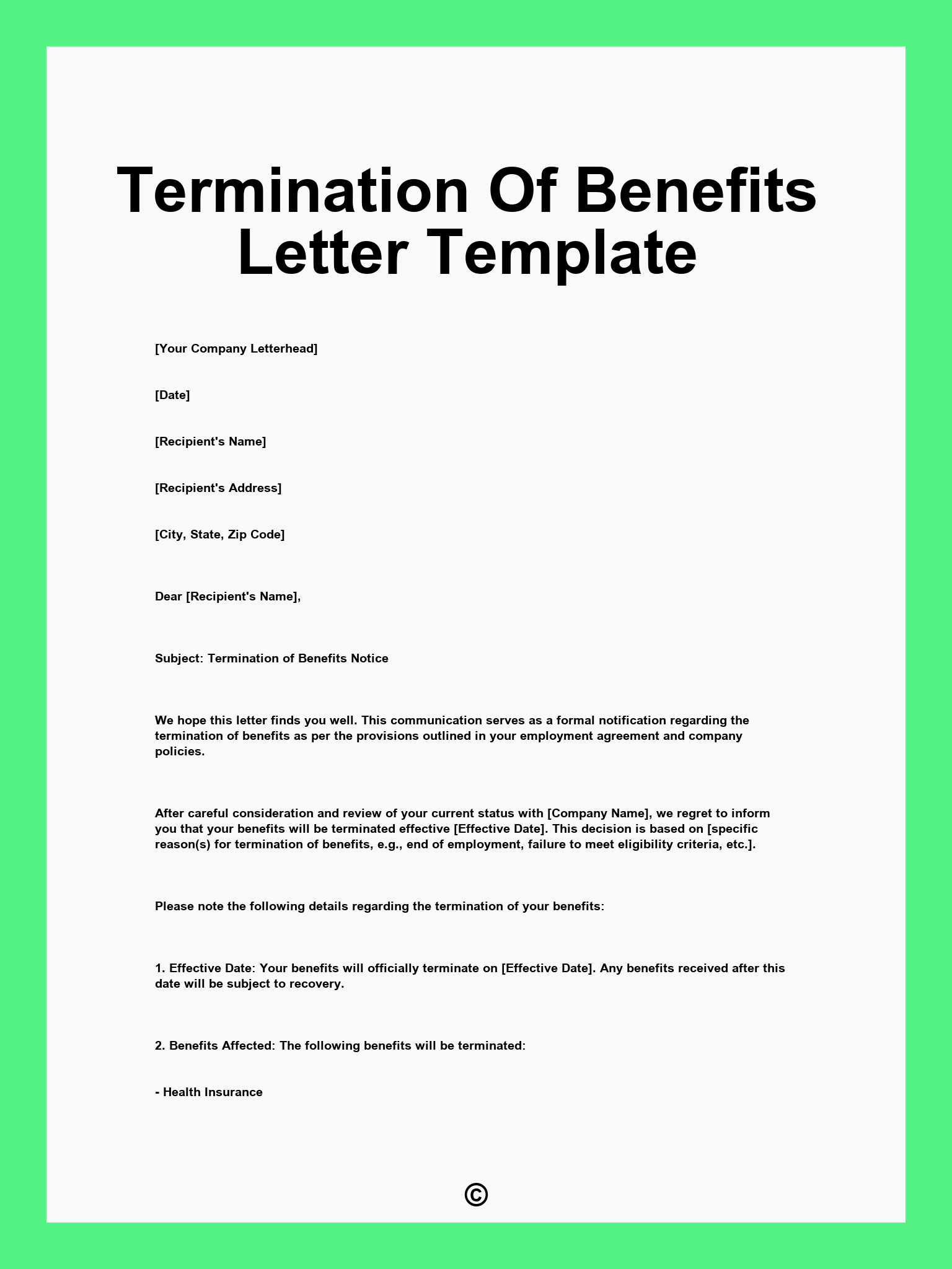 Termination Of Benefits Letter Template