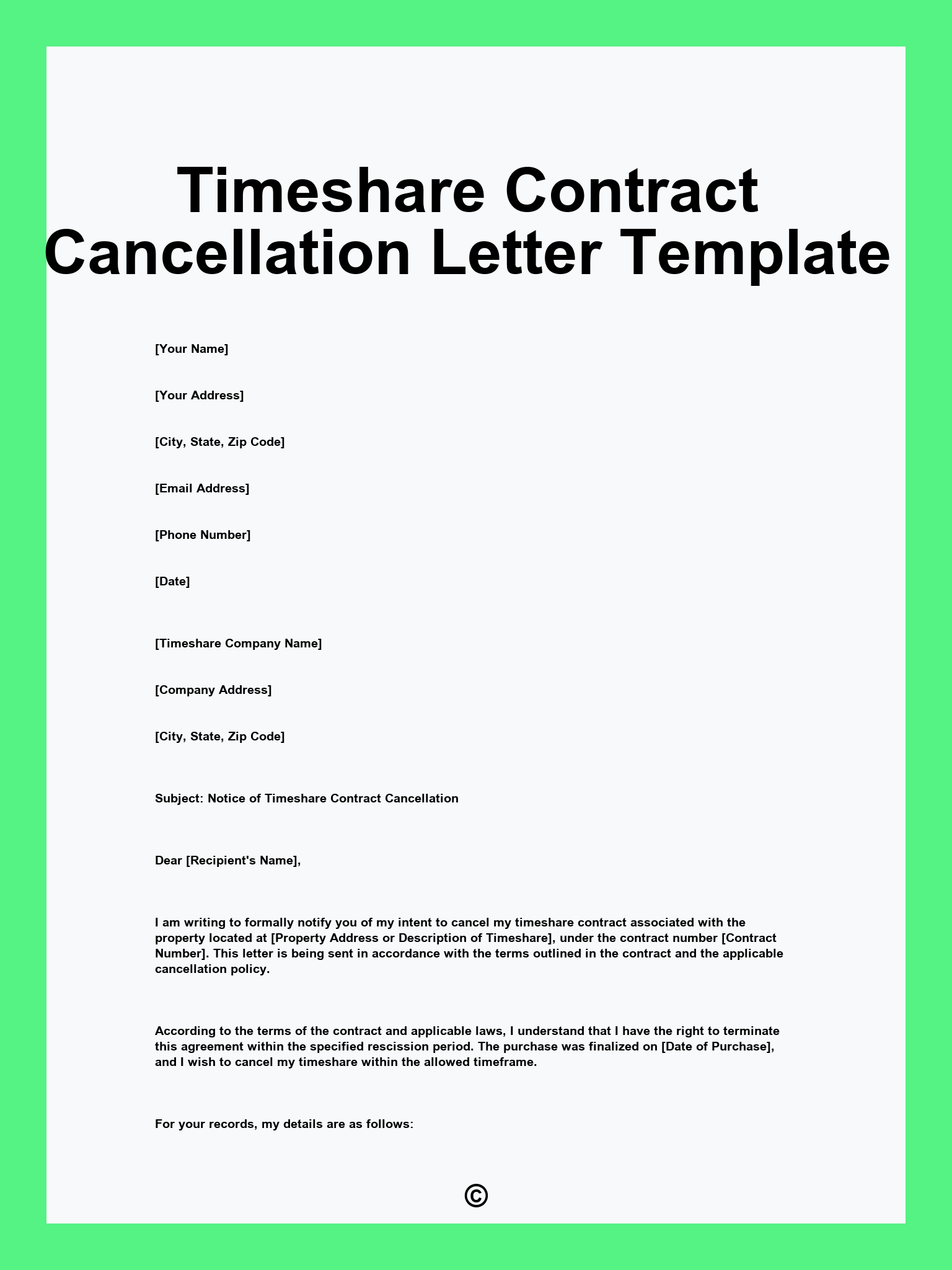 Timeshare Contract Cancellation Letter Template