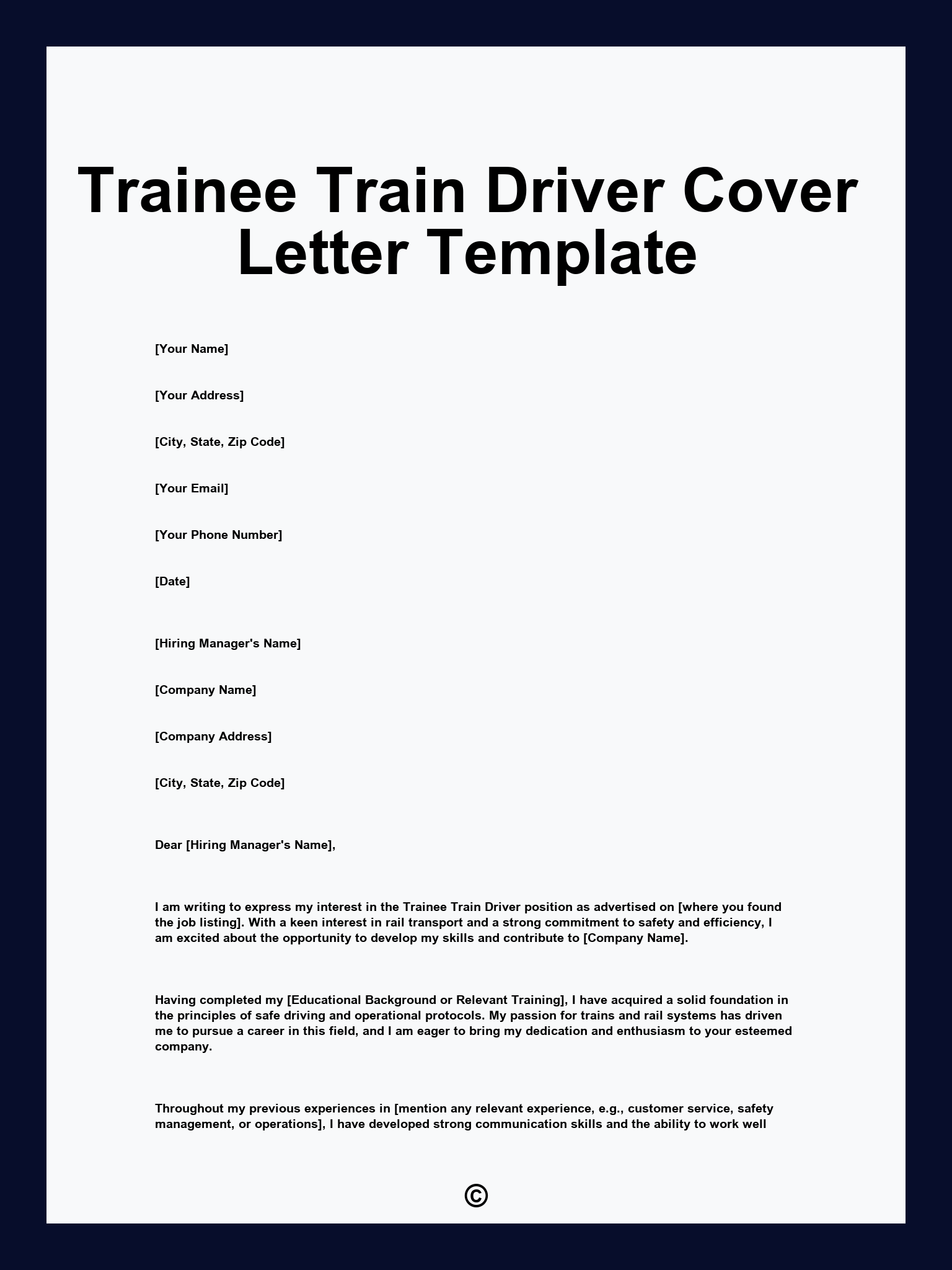Trainee Train Driver Cover Letter Template