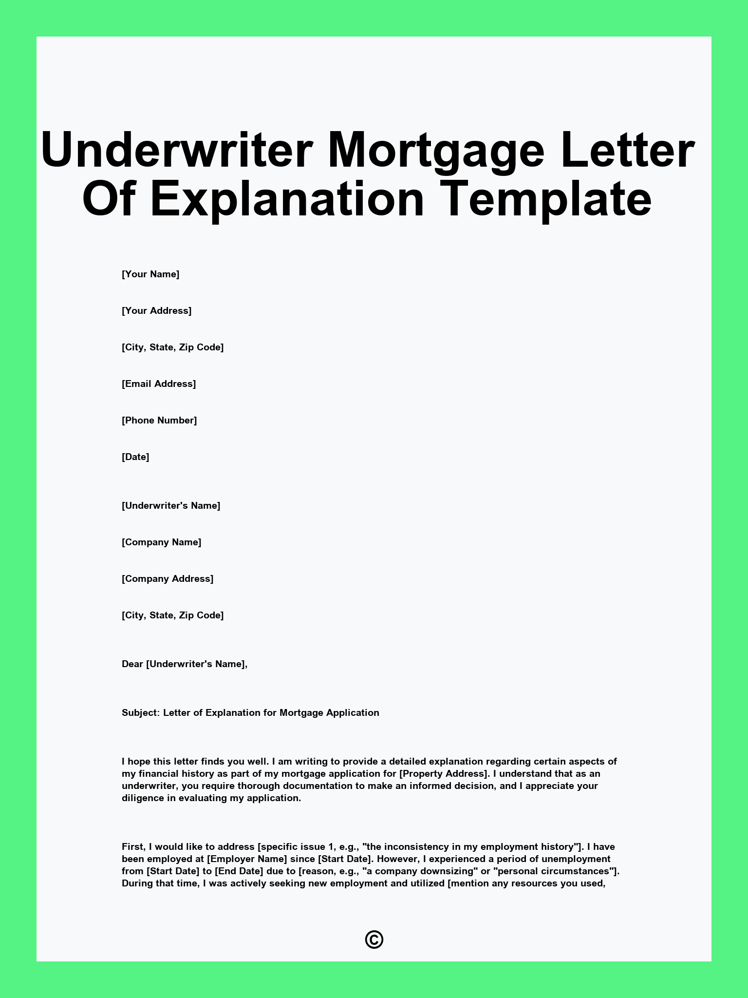 Underwriter Mortgage Letter Of Explanation Template