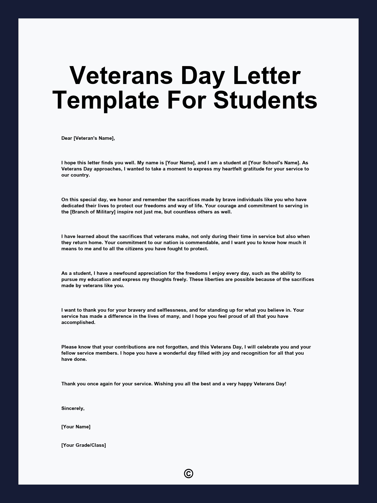 Veterans Day Letter Template For Students