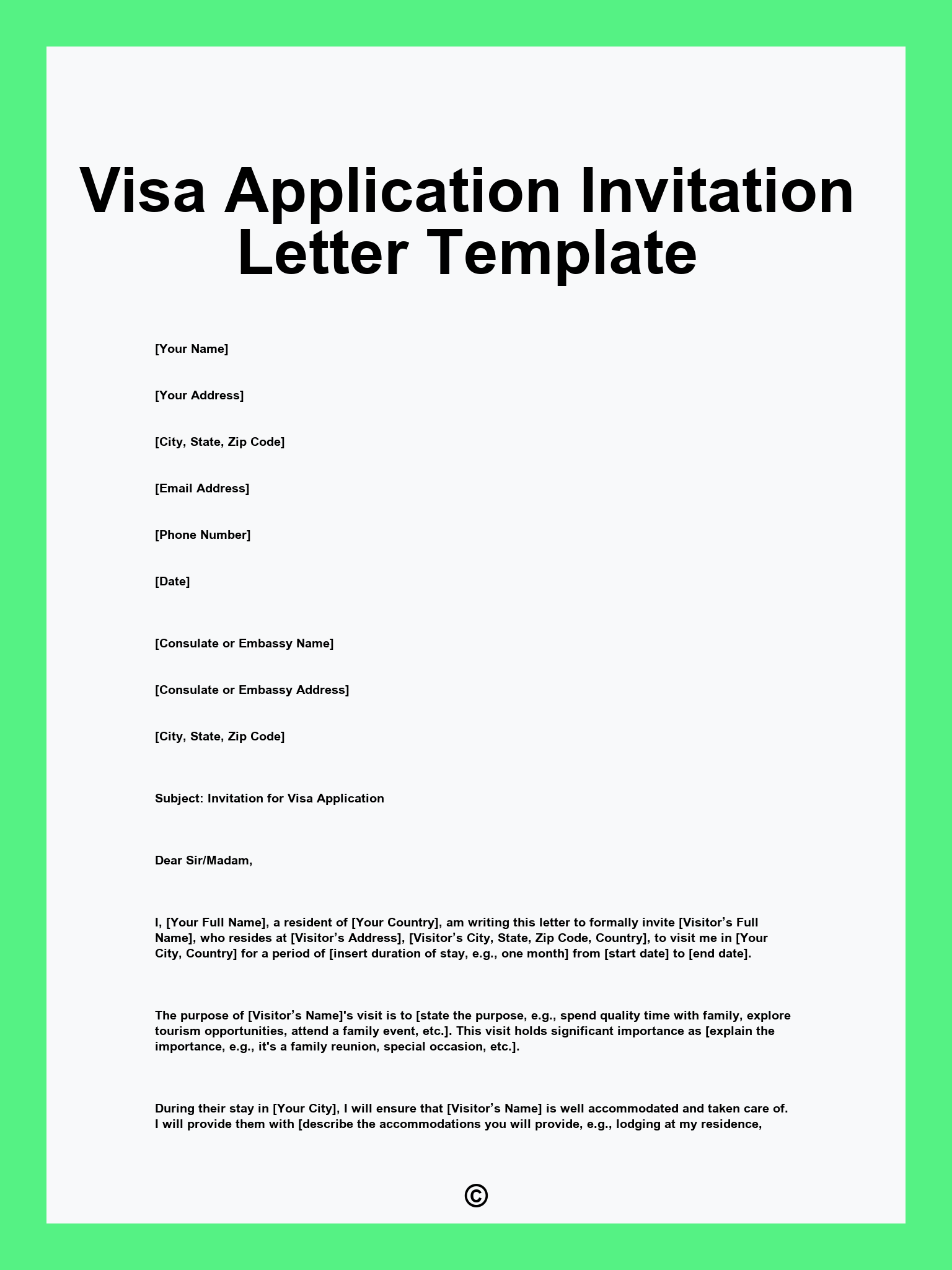 Visa Application Invitation Letter Template
