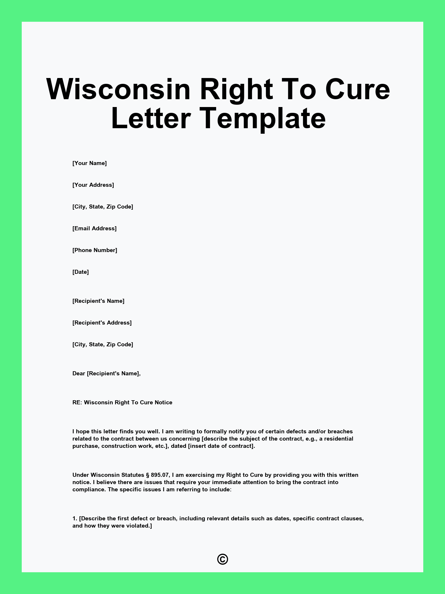 Wisconsin Right To Cure Letter Template